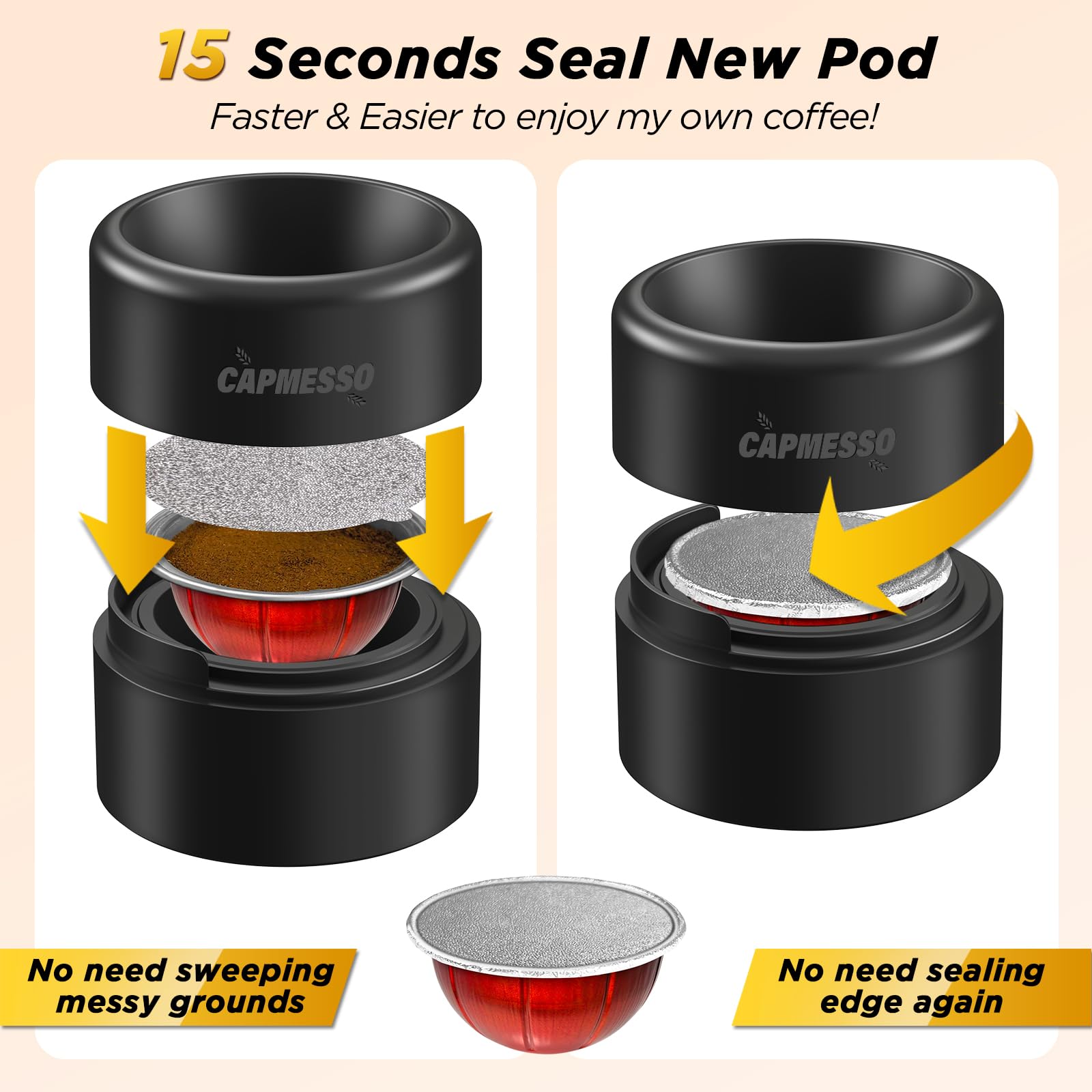 Capmesso Reusable Vertuoline Pod Refill Kit, 2024 Newest Design For Faster Seal Reusable Vertuoline Pods With Fill & Press Brush