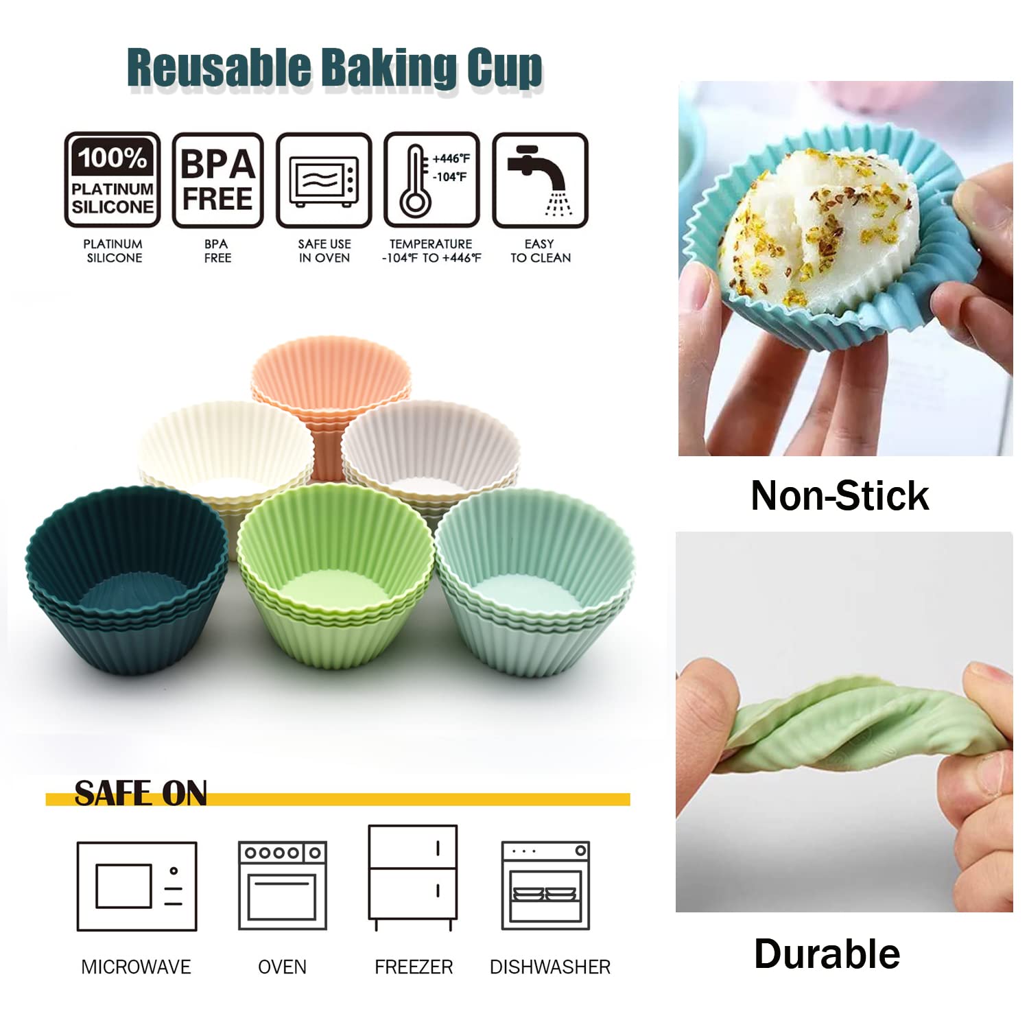 Reusable Silicone Cupcake Baking Cups 24 Pack, 2.75 Inch Silicone Baking Cups, Non-Stick Muffin Cupcake Liners For Party Hallowe