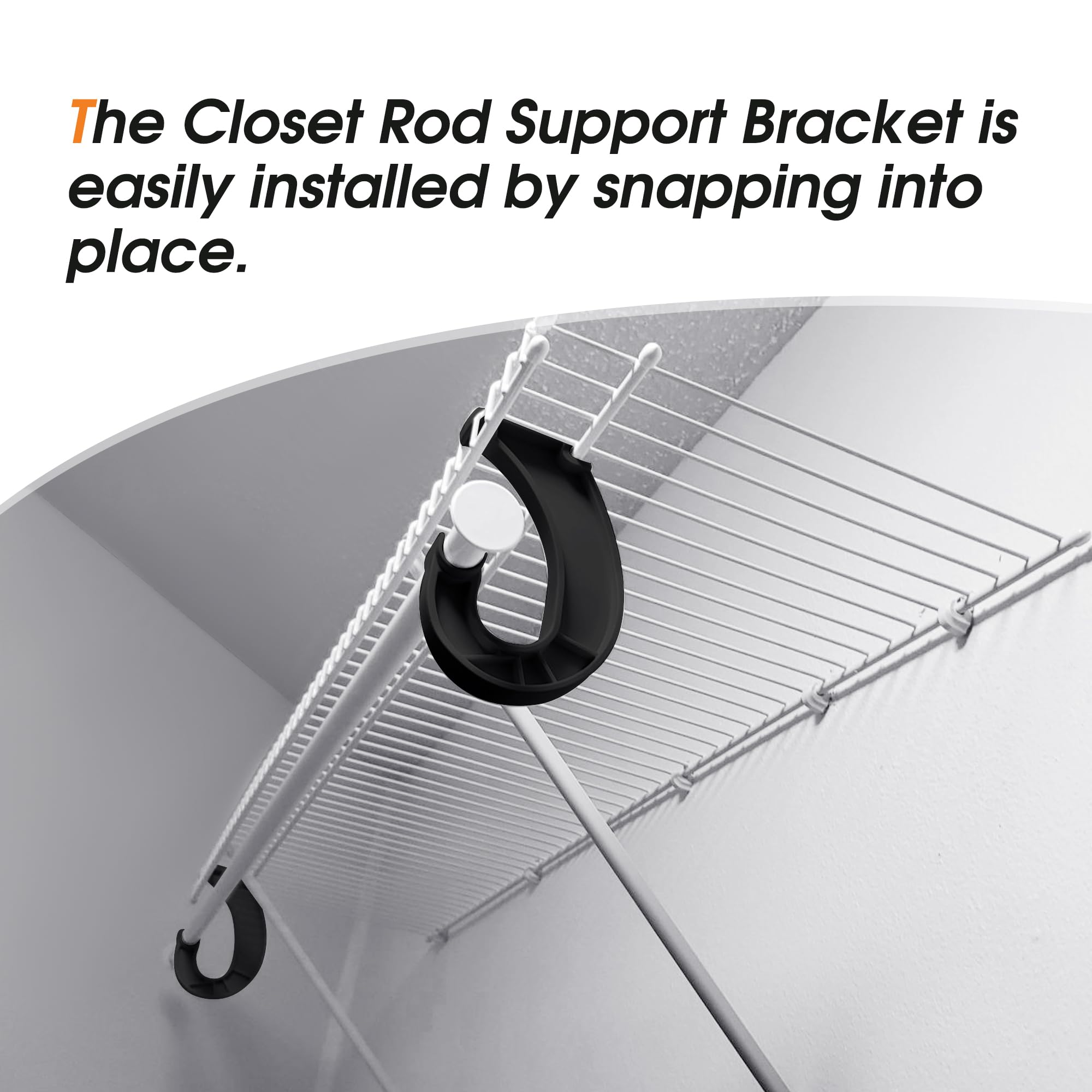 Moonoom 4Pcs Hanging Closet Rod Support, 3/4 Closet Shelf Rod Holder, Sturdy J-Shaped Closet Brackets For Hanging Clothes Cabine
