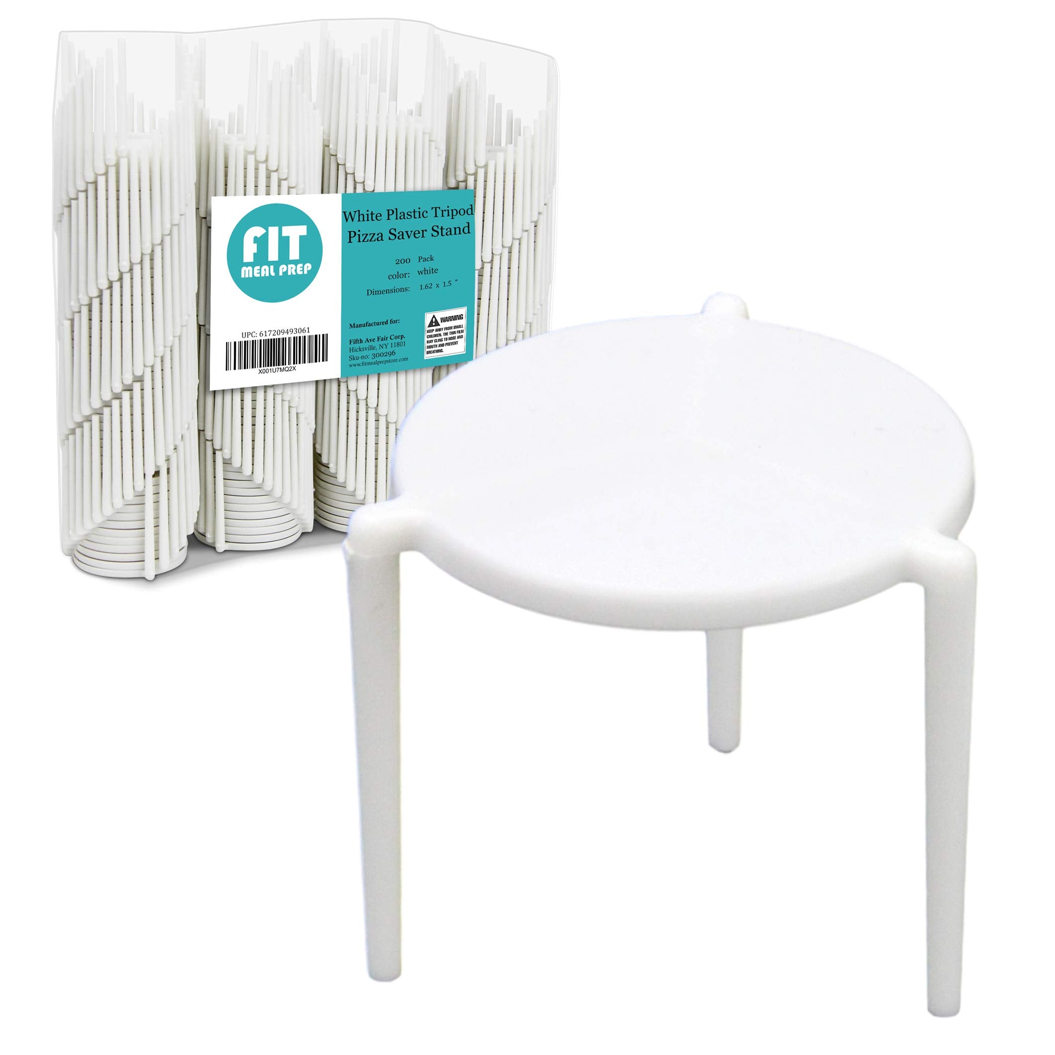 Fit Meal Prep [200 Pack] Pizza Saver Stand - White Plastic Tripod Stack For Restaurant Container, Catering Boxes And Food Take O