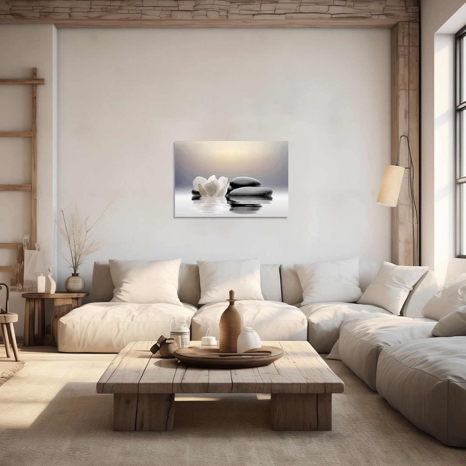 Lzimu Zen Canvas Wall Art Lotus Flowers And Stones Spa Pictures Wall Decor Art Prints For Yoga Meditation Room Decor (12X18In (3