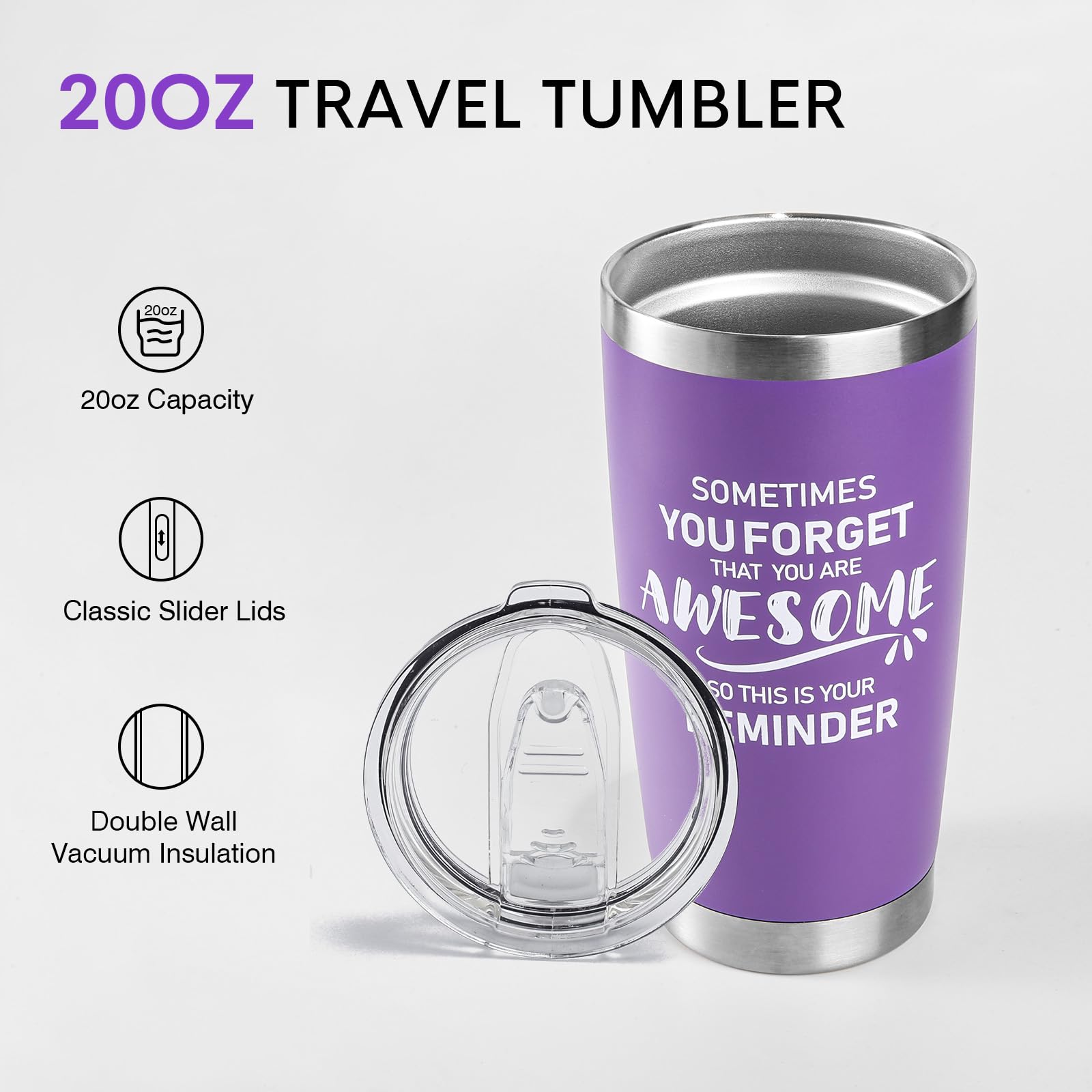 NOWWISH Inspirational 20oz Purple Tumbler, Sometimes You Forget You re Awesome Stocking Stuffer for Women, Unique Christmas Bir