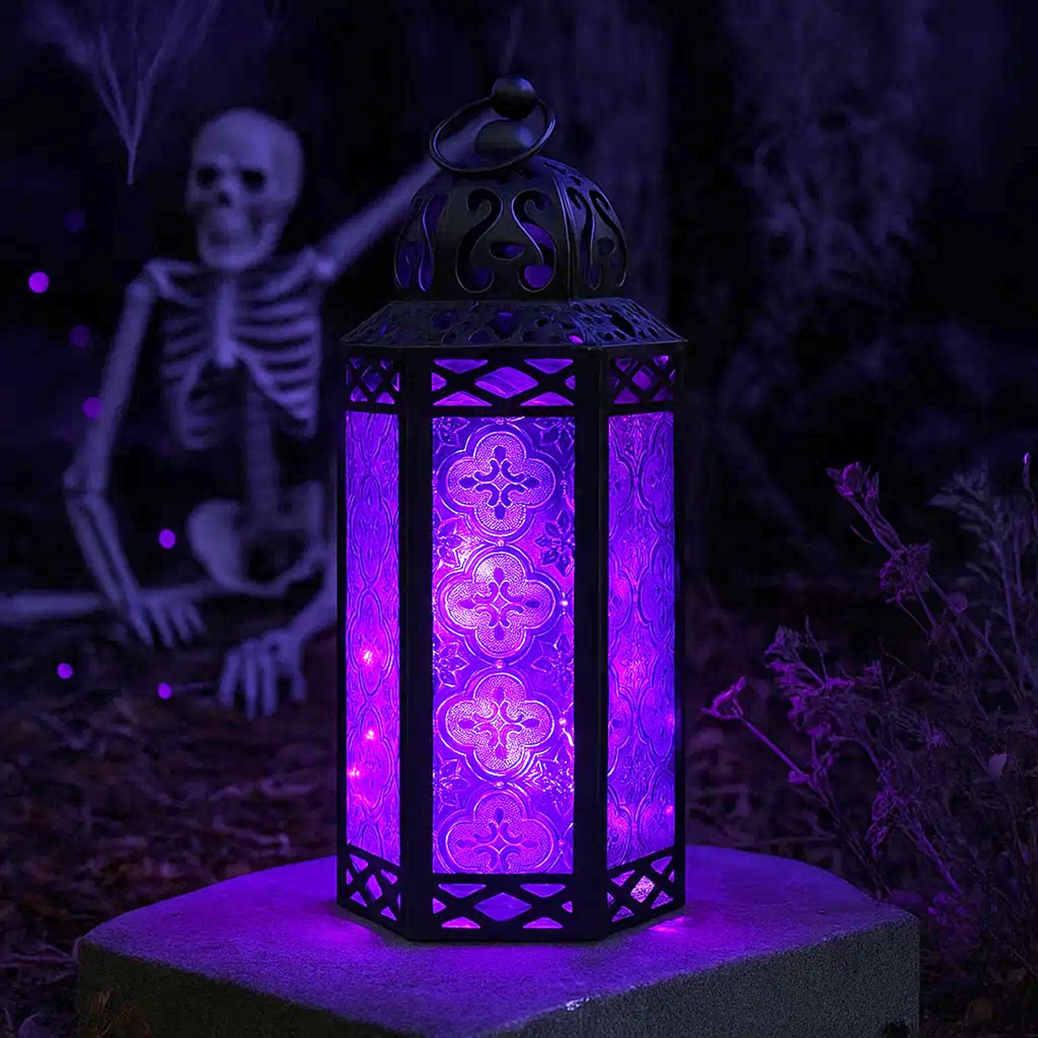 VELA LANTERNS 6pk Metal Moroccan Decorative LED Fairy Lights Candle Lantern Holders for Indoor Home Fantasy Decor, Halloween Tab