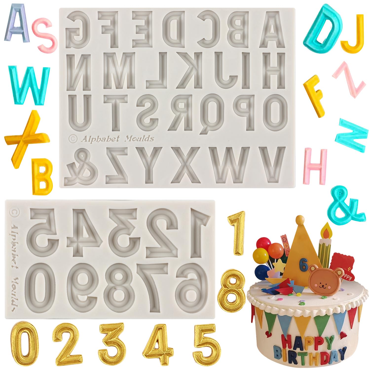 Mypracs Letter Silicone Molds Number Silicone Molds Uppercase Alphabet Number Fondant Mold Letter Molds For Cake Decoration Cupc