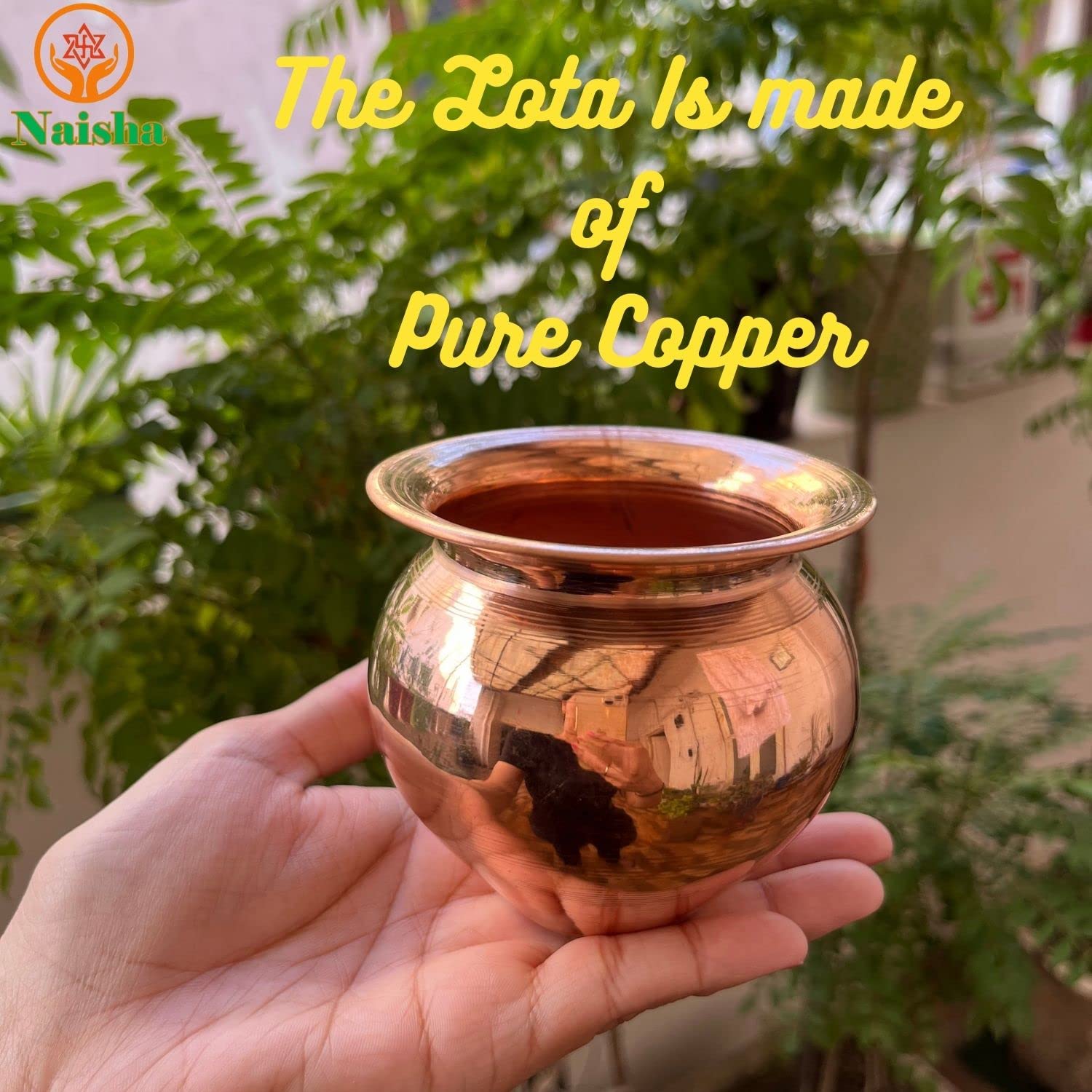 NAISHA Indian 100% Copper Kalash, Lota for Puja Wedding Purpose Temple Decoration 180 ML (7 cm, Height)
