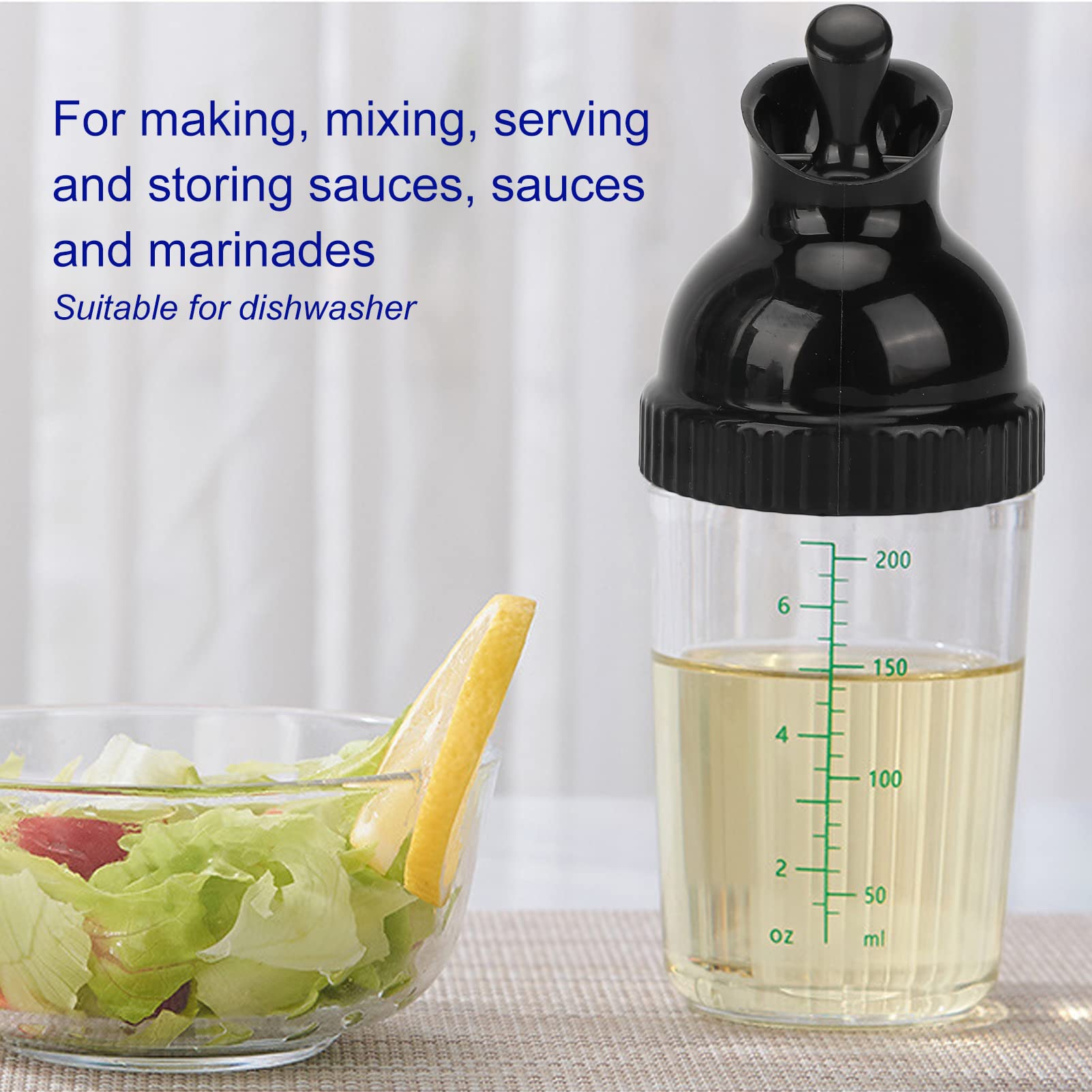 Youthink Salad Dressing Shaker, Black Clear Large Salad Dressing Bottle For Seasonings Soy Sauce Vinegar Oil