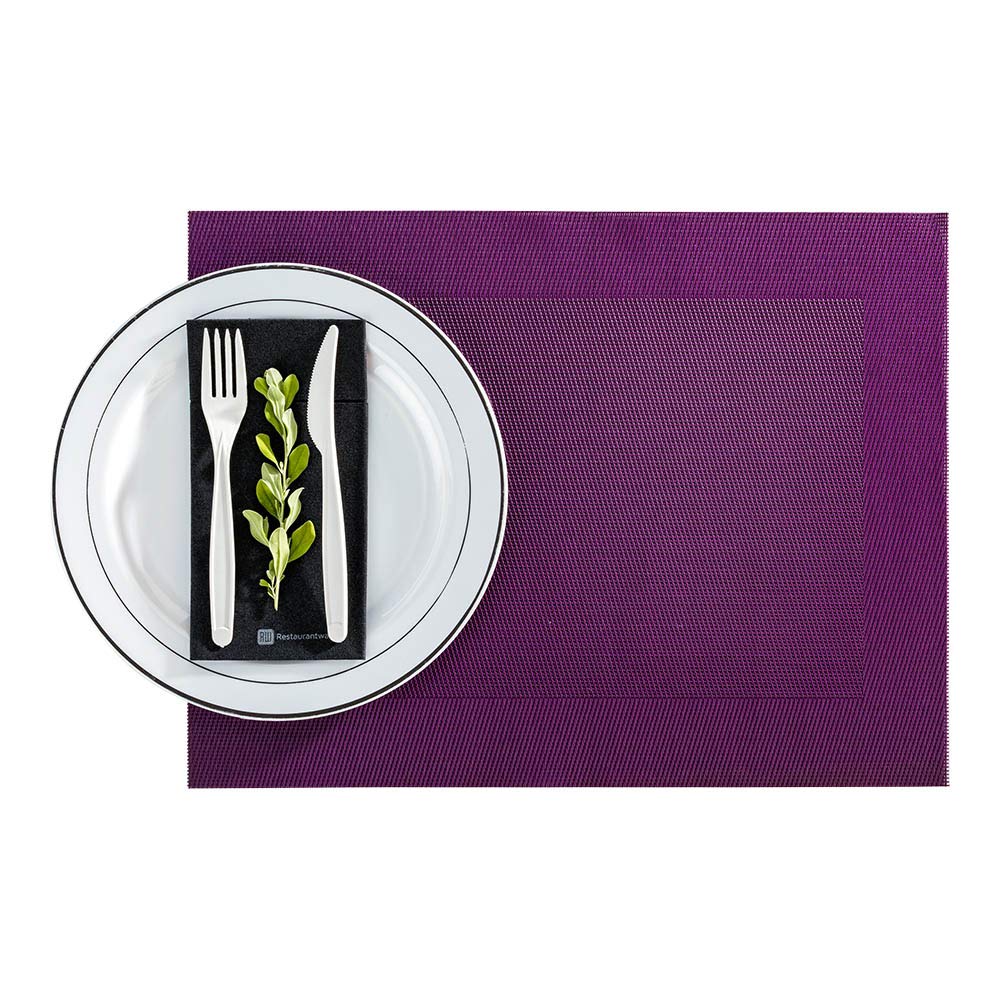 Restaurantware Geneva 16 Inch X 12 Inch Vinyl Table Mats 6 Heat Resistant Dinner Placemats - Stain Resistant Washable Violet Vin