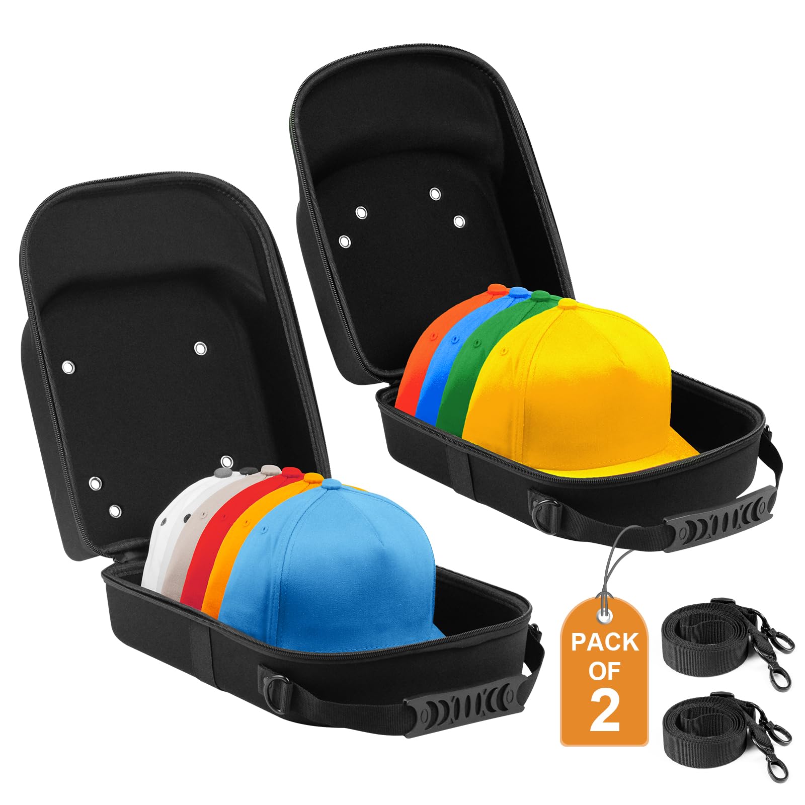 Epesoware 2Pcs Hat Travel Case For Baseball Caps - Premium Hat Carrier Case With Carrying Handle, Shoulder Strap And Luggage Str