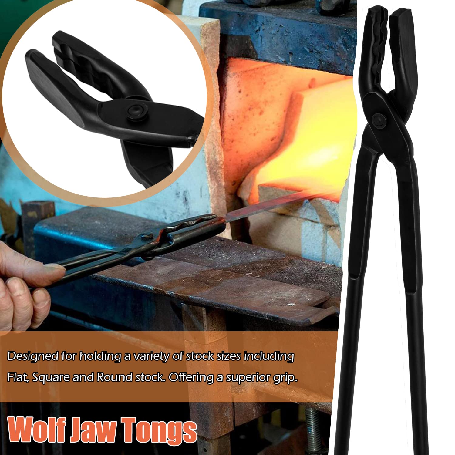 Blacksmiths Hammer & Blacksmith Tongs Forging Tongs Forge Tongs Blacksmithing Wolf Jaw Tongs & V-Bit Tongs Set