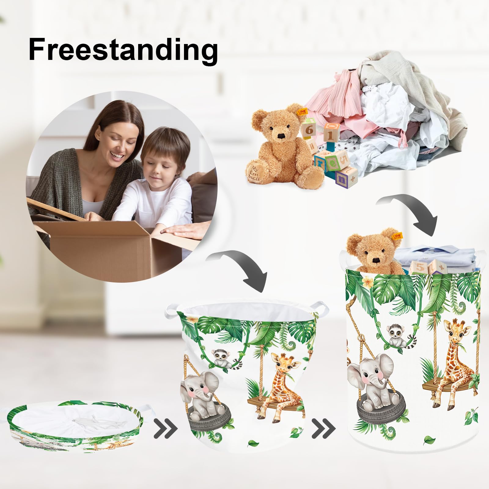 Clastyle Vine Animal Baby Laundry Hamper Swing Kid Storage Basket Boy Girl Gift Toy Box Collapsible Clothes Organizer Nursery Bi