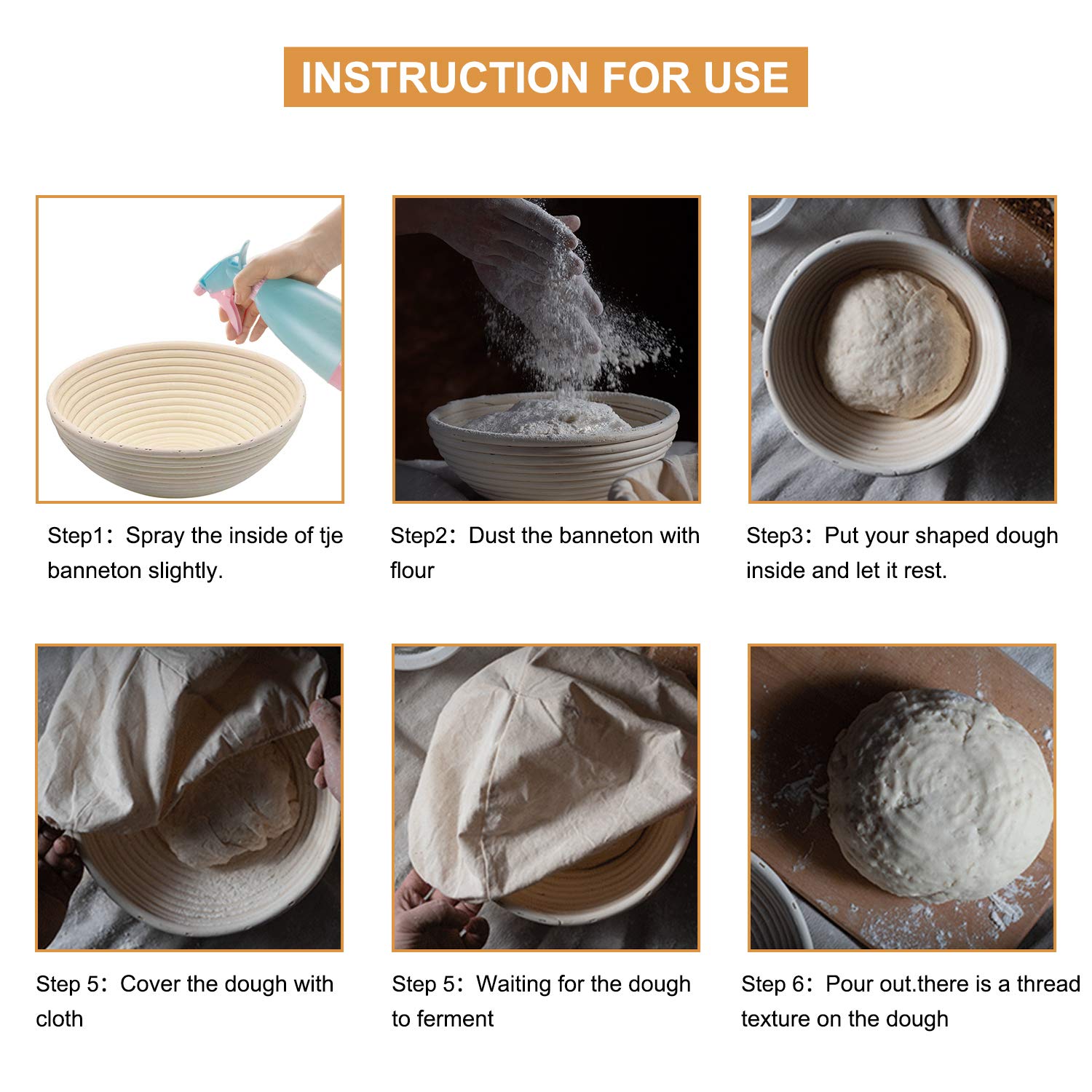 10 Inch Round Banneton Bread Proofing Basket Set Of 2Pcs Bread Dough Proofing Rising Rattan Basket & Liner For Baking Bread Maki