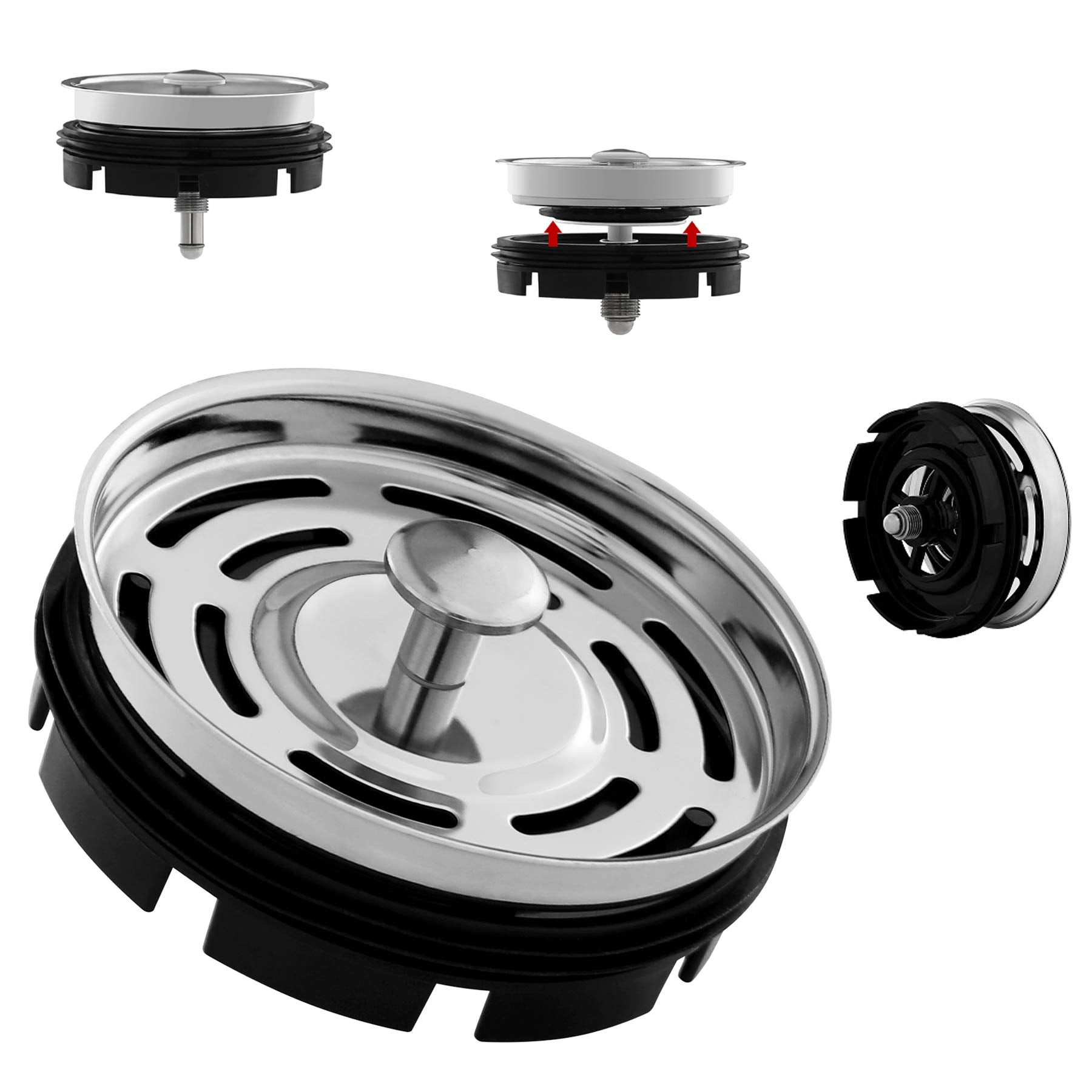 Cleesink Kitchen Sink Strainer And Stopper Combo For Standard 3-3/8 Inch Drain, 2 In 1 Use Stainless Steel Sink Basket Strainer