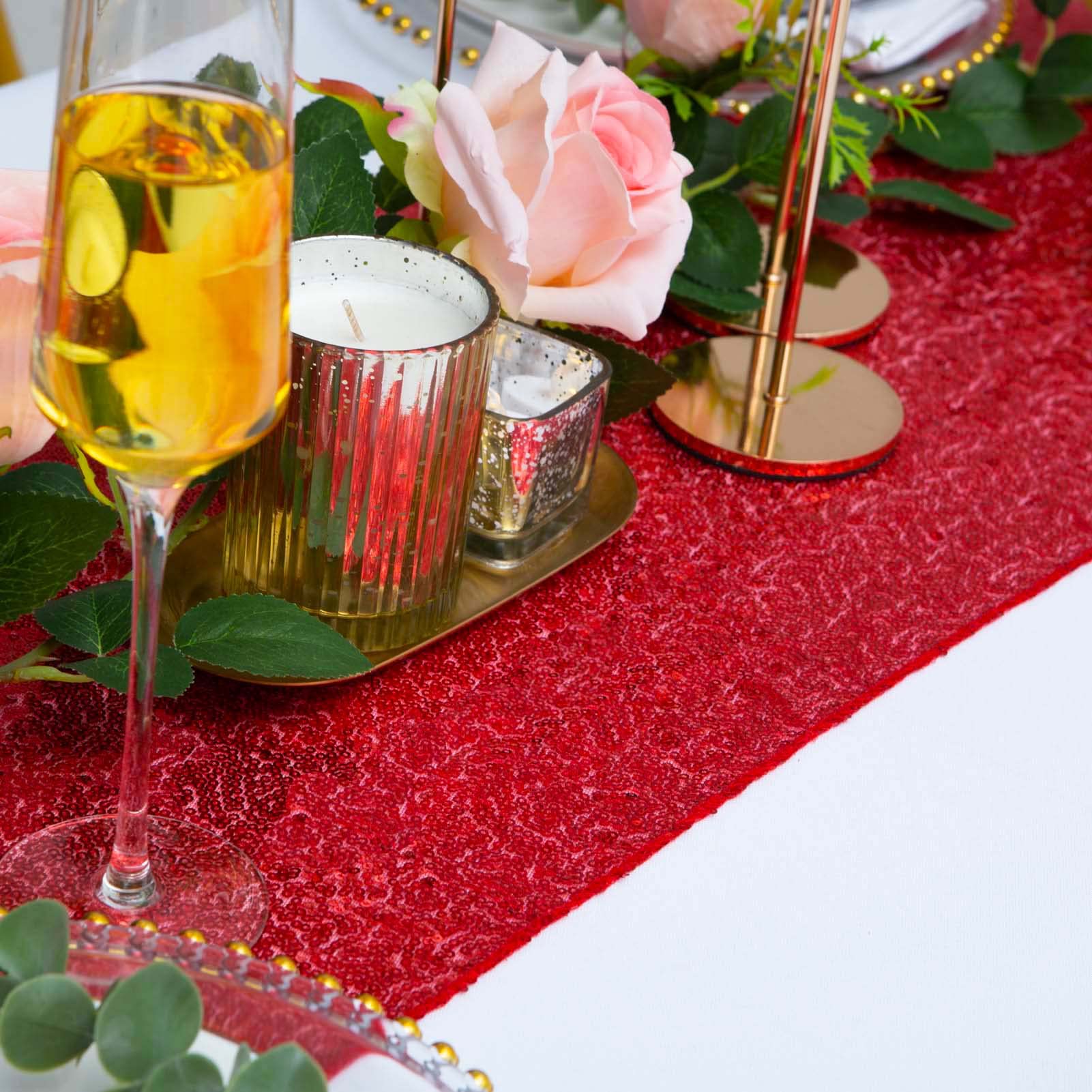 Tcbesto Red Sequin Table Runner 12'' X 72'' Pack Of 12 Red Metallic Sequins Table Runner Glitter Red Party Decorations Baby Show