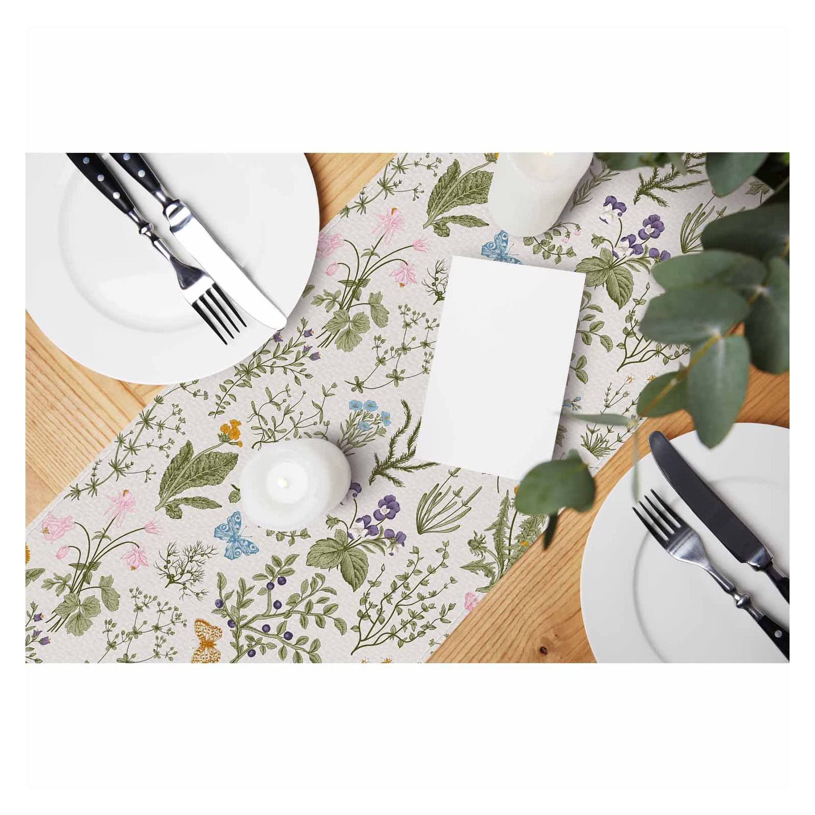 Hosnye Table Runner Colorful Vintage Herbs And Wild Flowers,Cotton Linen Table Runner Decoration For Kitchen Family Dinner Table