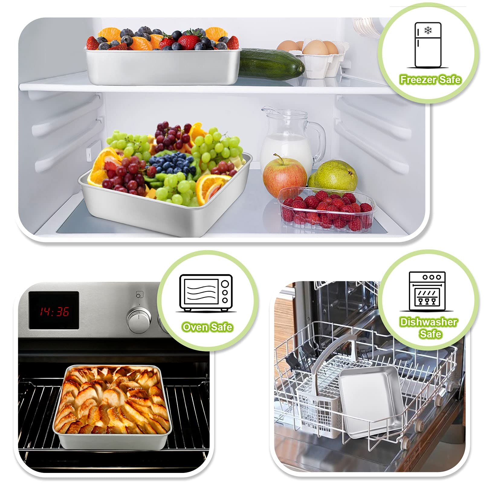 Teamfar Square Cake Pan, Stainless Steel 6 & 8 Inch Square Baking Pan For Brownie Lasagna, Non-Toxic & Heavy Duty, One Piece Des