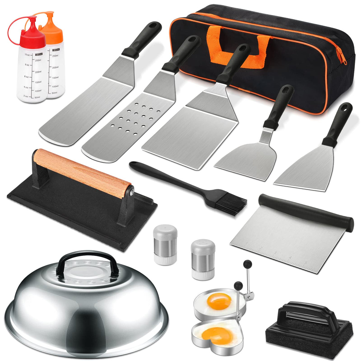 18Pcs Griddle Accessories Kit, Flat Top Grill Accessories Set For Blackstone And Camp Chef, Grill Spatula Set With Enlarged Spat