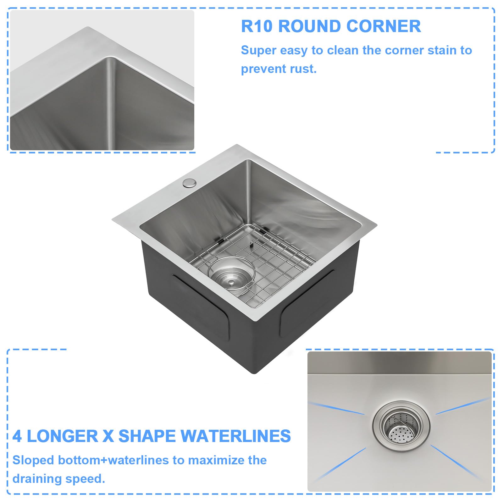 Lordear 18X20X10 Inch Drop In Kitchen Sink Topmount Bar Sink 16 Gauge Single Bowl Stainless Steel Bar Sink Kitchen Sinks Outdoor
