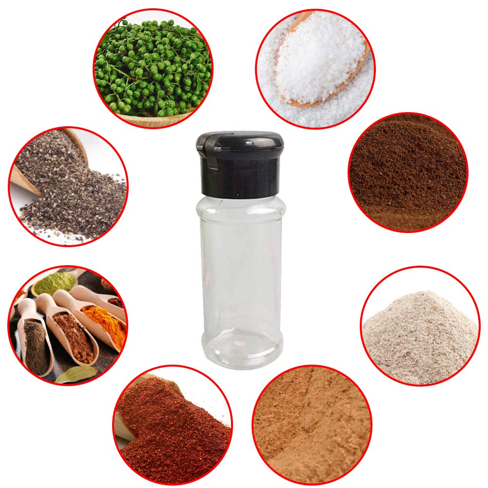 FEOOWV 50Pcs Empty Plastic Spice Bottles Set for Storing Barbecue Seasoning Salt Pepper and More 75 ml/2.5 oz (Black)