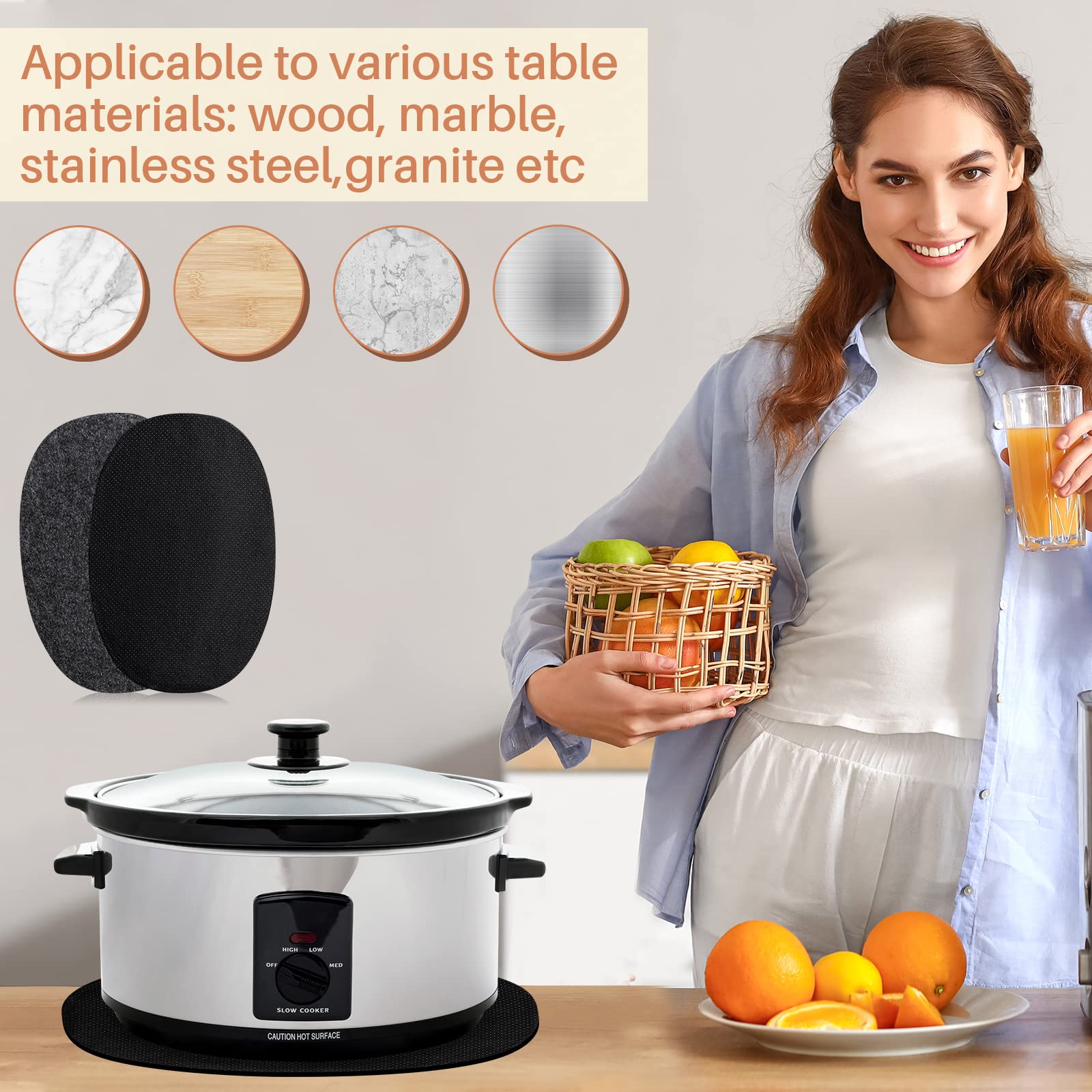 Tanlade 2 Pcs Oval Slow Cooker Heat Resistant Mat for 6-8 Quart Non Skid Countertop Heat Protector Mat Kitchen Appliance Mats for Air Fryer Kitchen Supplies  11.75 x 17.75 x 0.18 Inches
