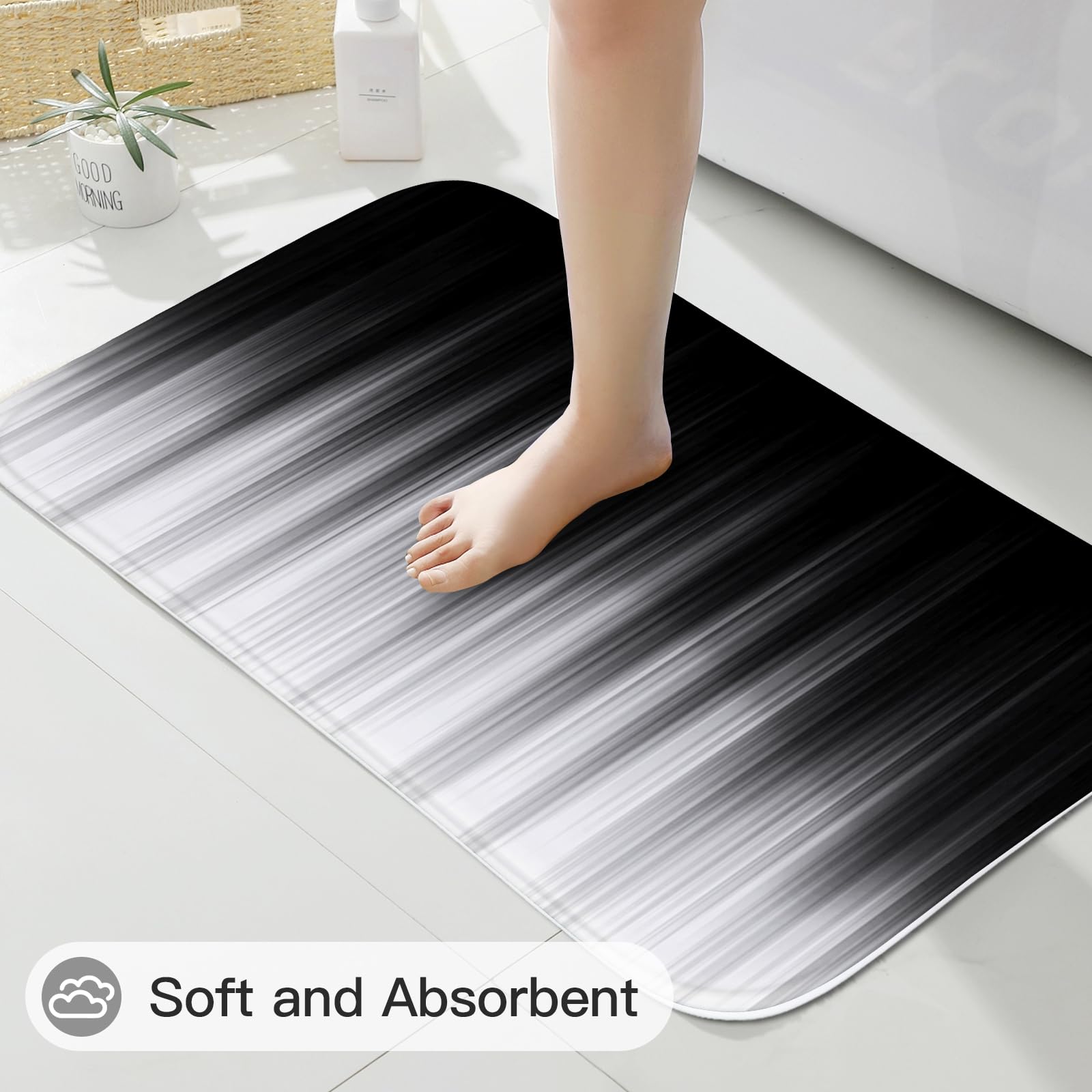 Litabel 4 Pcs Grey And Black Gradient Shower Curtain Set With Rugs And Toilet Lid Cover, Modern Simple Waterproof Fabric Bathroo