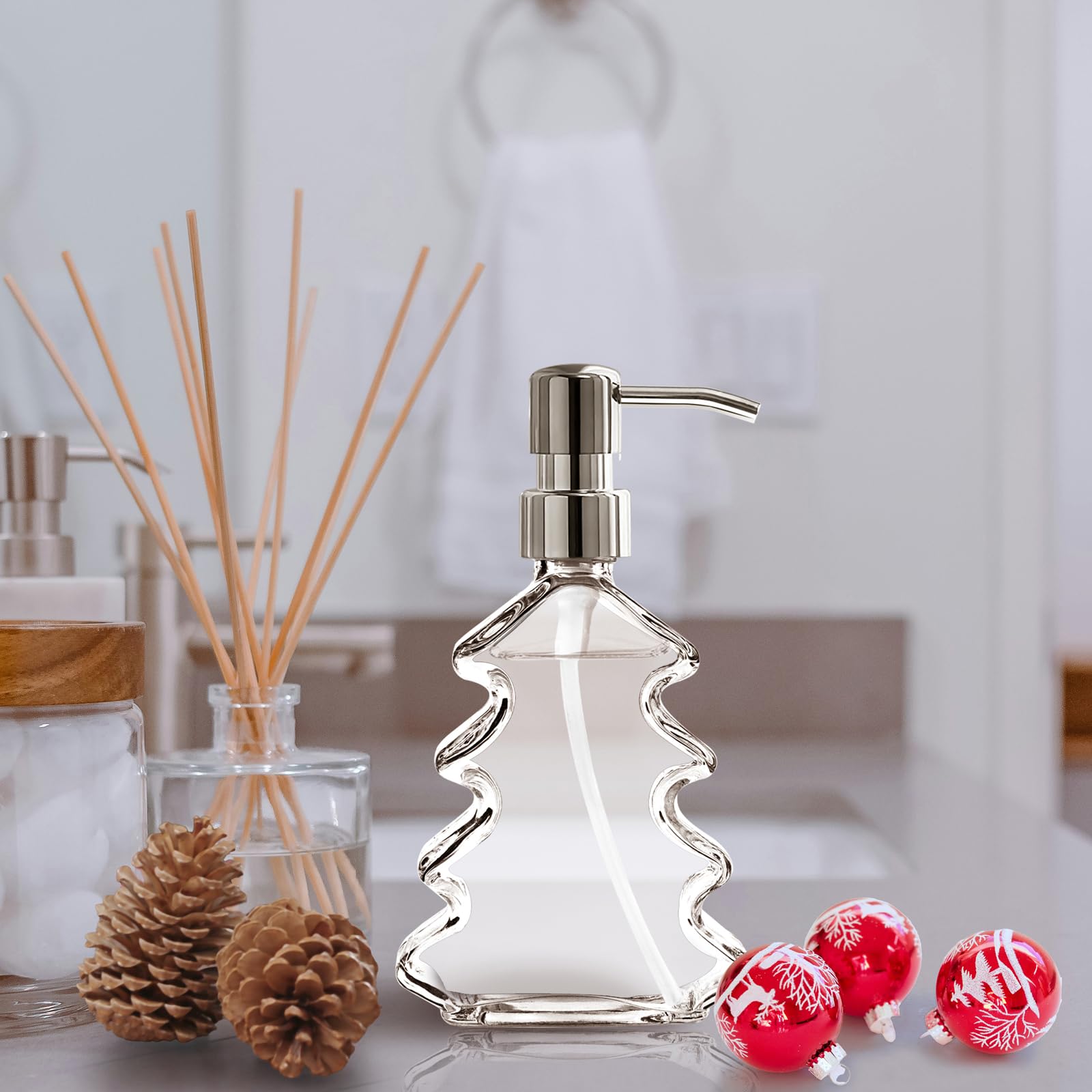 Syfurnix Christmas Soap Dispenser 2Pcs Clear Glass Hand Soap Dispenser For Bathroom, Kitchen Sink, Dish Soap Dispenser With Pump