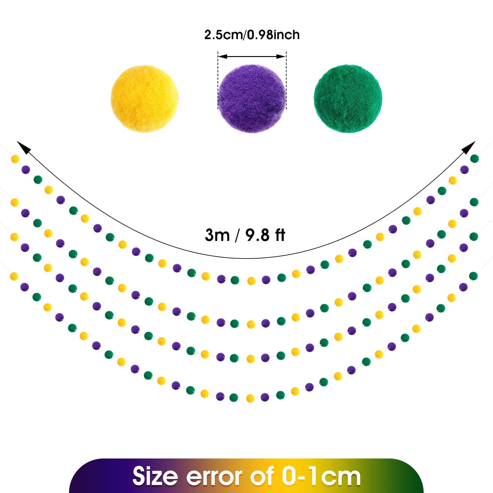 WILLBOND 4 Pieces 39.4 Feet Colorful Pom Pom Garland 128 Pcs Rainbow Pompom Balls Hanging Bunting Ornament for Office Home Hangi