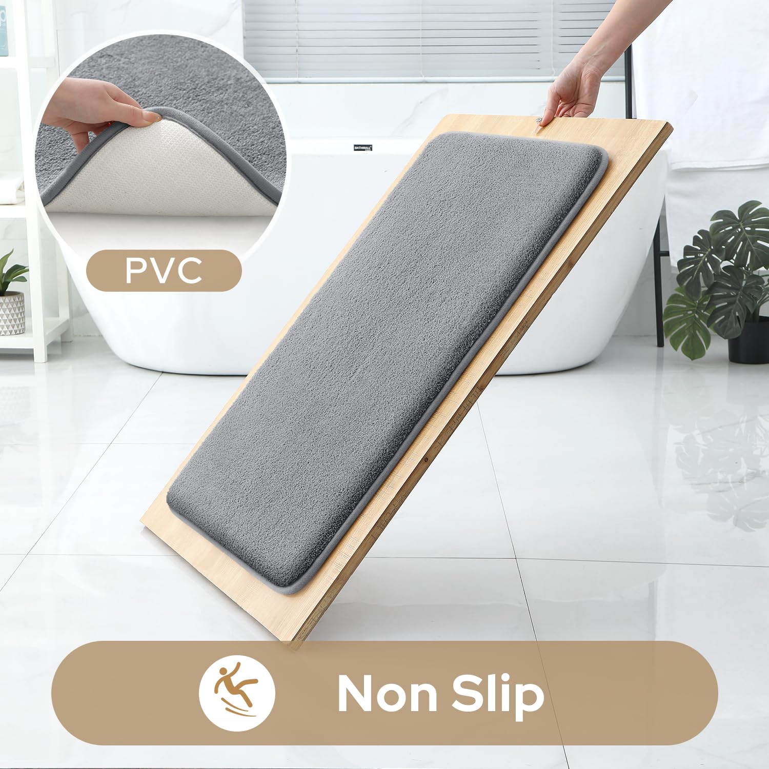 Homeideas Upgraded Bathroom Rugs Set 3 Piece, Extra Thick Absorbent Soft Memory Foam, Washable Toilet Bath Mat (Grey,17''X24''+2