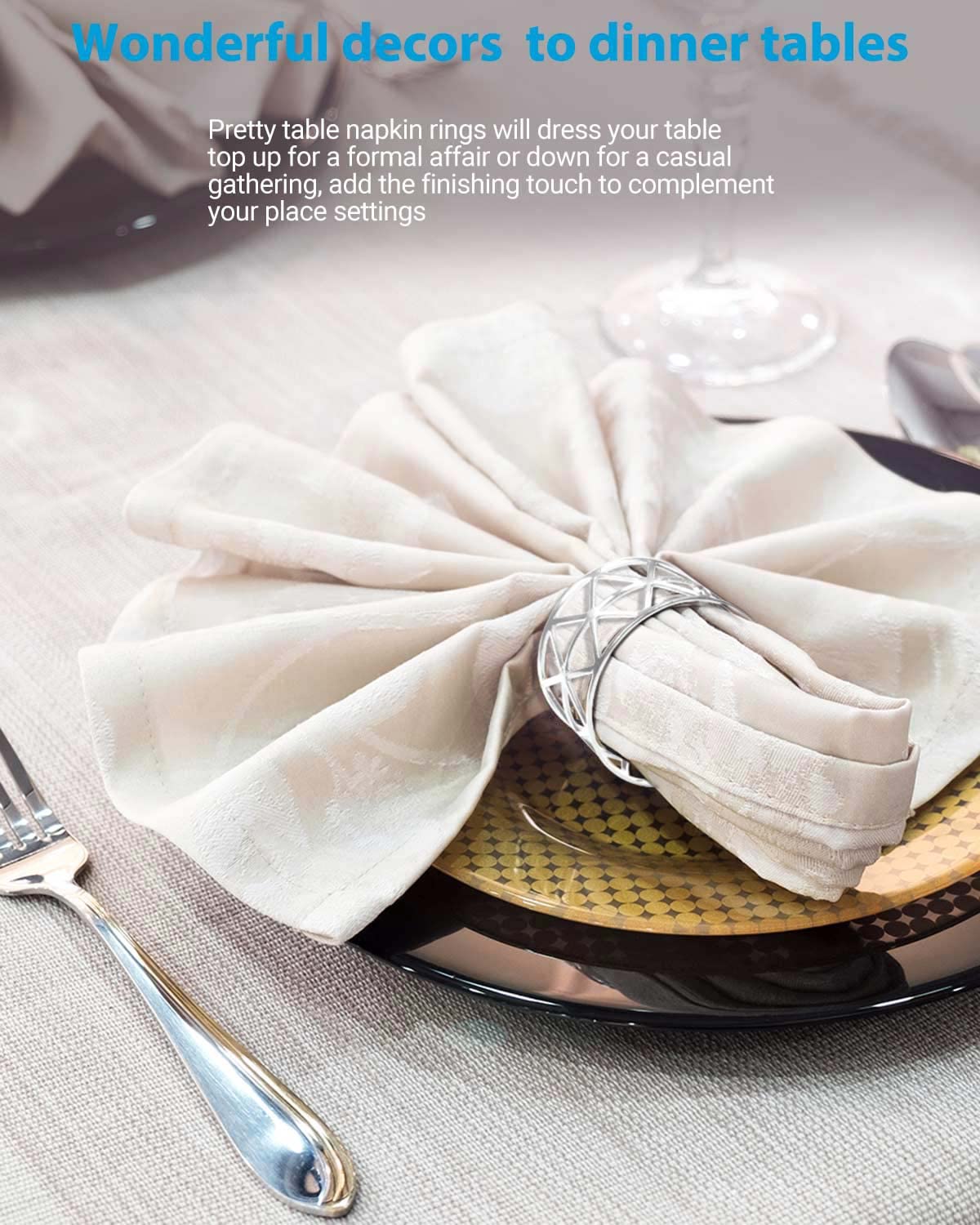 Urwoow 12 Pack Napkin Rings Holders Silver Color Hollow Design D  Cor Dinner Party Wedding Christmas Gathering (Silver)