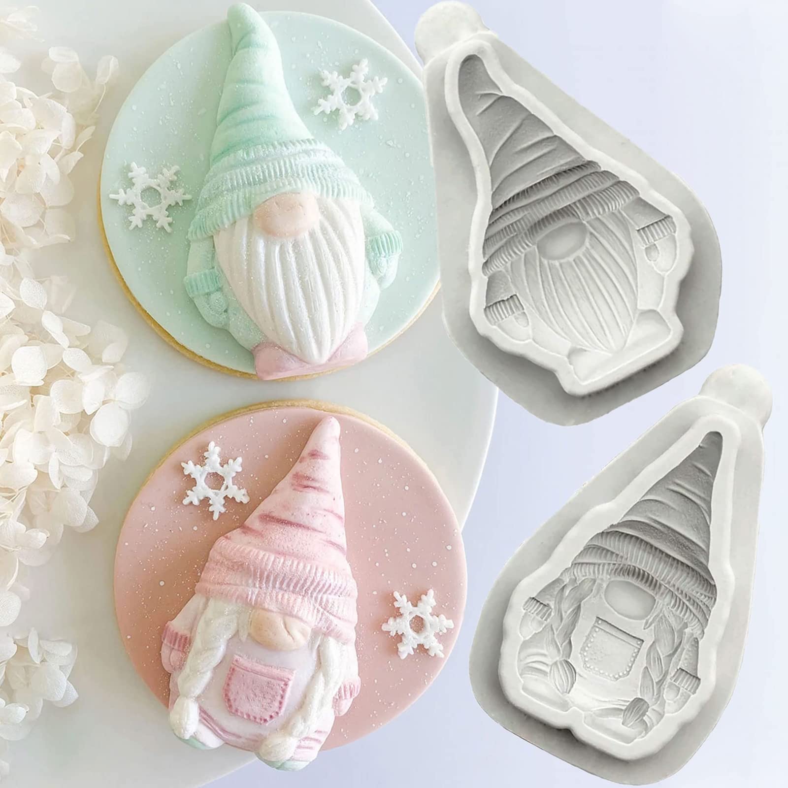 2 Pcs Christmas Gnome Fondant Molds, Dwarf Doll Chocolate Cake Decorating Silicone Mold For Christmas Birthday Party Cupcake Dec