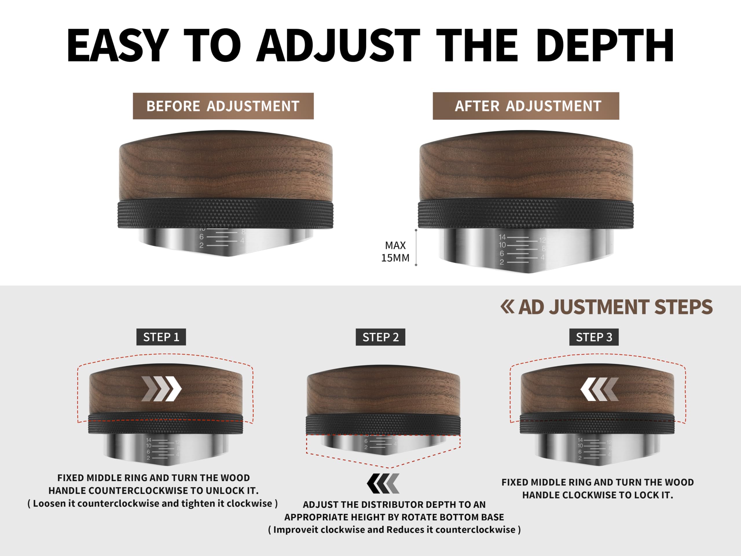 Coosigar 53.3Mm Coffee Distributor,Espresso Distribution Tool, Adjustable Depth Espresso Distributor Fits All 53Mm And 54Mm Espr