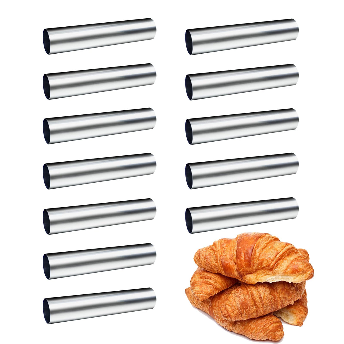Fantasyday Non-Stick Cream Horn Molds Stainless Steel, 4.92 Inch Large Size Cannoli Tubes Kit Pack Of 12 Baking Cones Pastry Rol