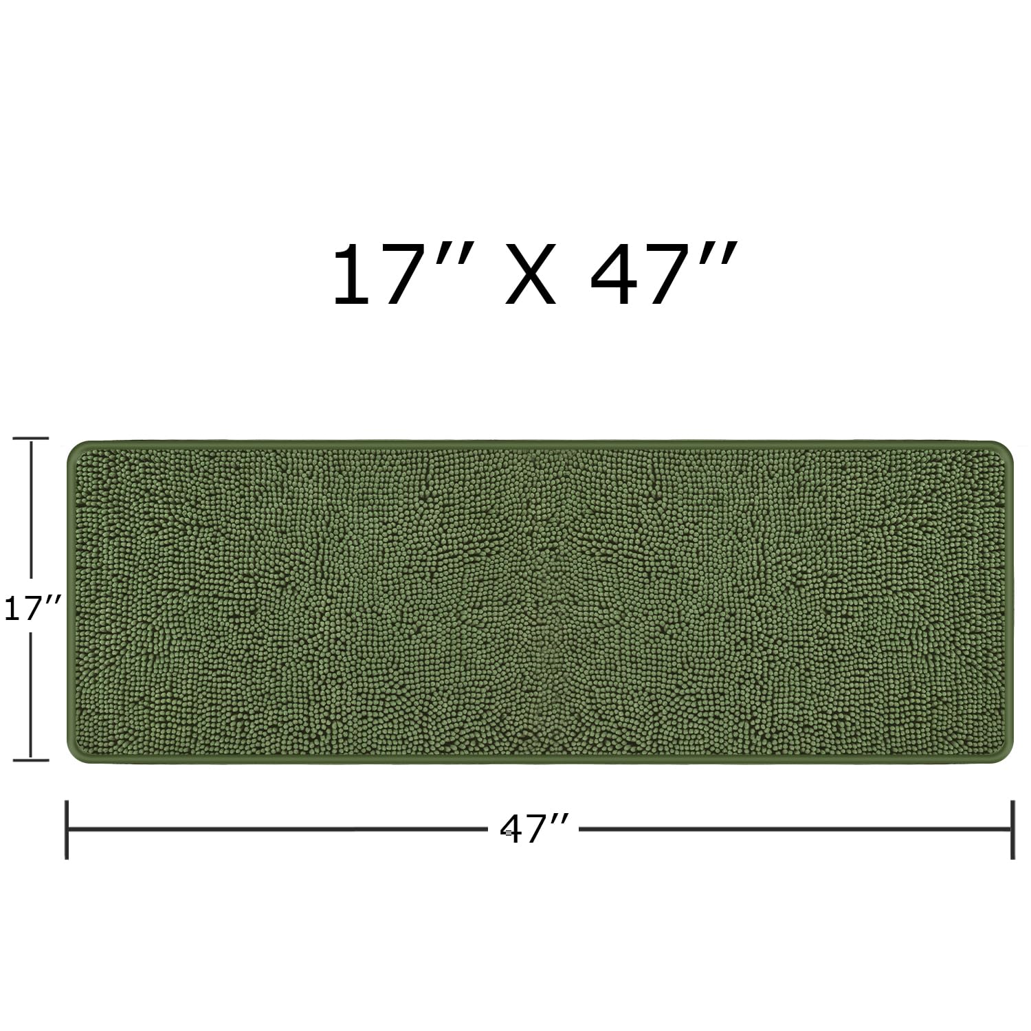 Pureswan Olive Green 47 X 17 Bathroom Rugs - Absorbent And Washable Bath Mat, Non-Slip, Thick Soft Chenille Bath Rugs For Bathro