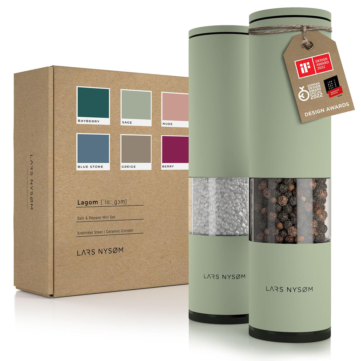 Lars Nysm Salt And Pepper Grinder Set 2 Pieces I Salt Pepper Mill With Adjustable Ceramic Grinder I Design Spice Grinder Set Man