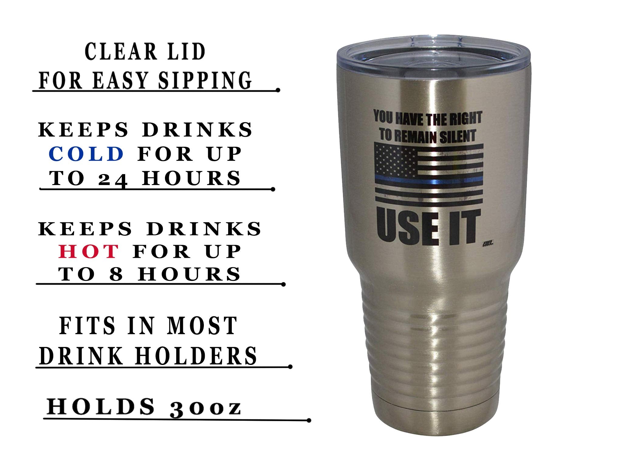Rogue River Tactical Funny Police Officer Large 30Oz Travel Tumbler Mug Cup W/Lid Vacuum Insulated Remain Silent Thin Blue Line