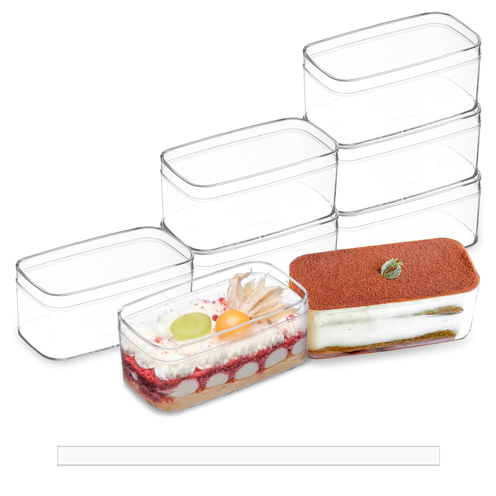 FZJ 50 Pack 10OZ Rectangle Clear Plastic Dessert Cups with Lids and Stickers Disposable Fruit Cups for Dessert,Tiramisu containe