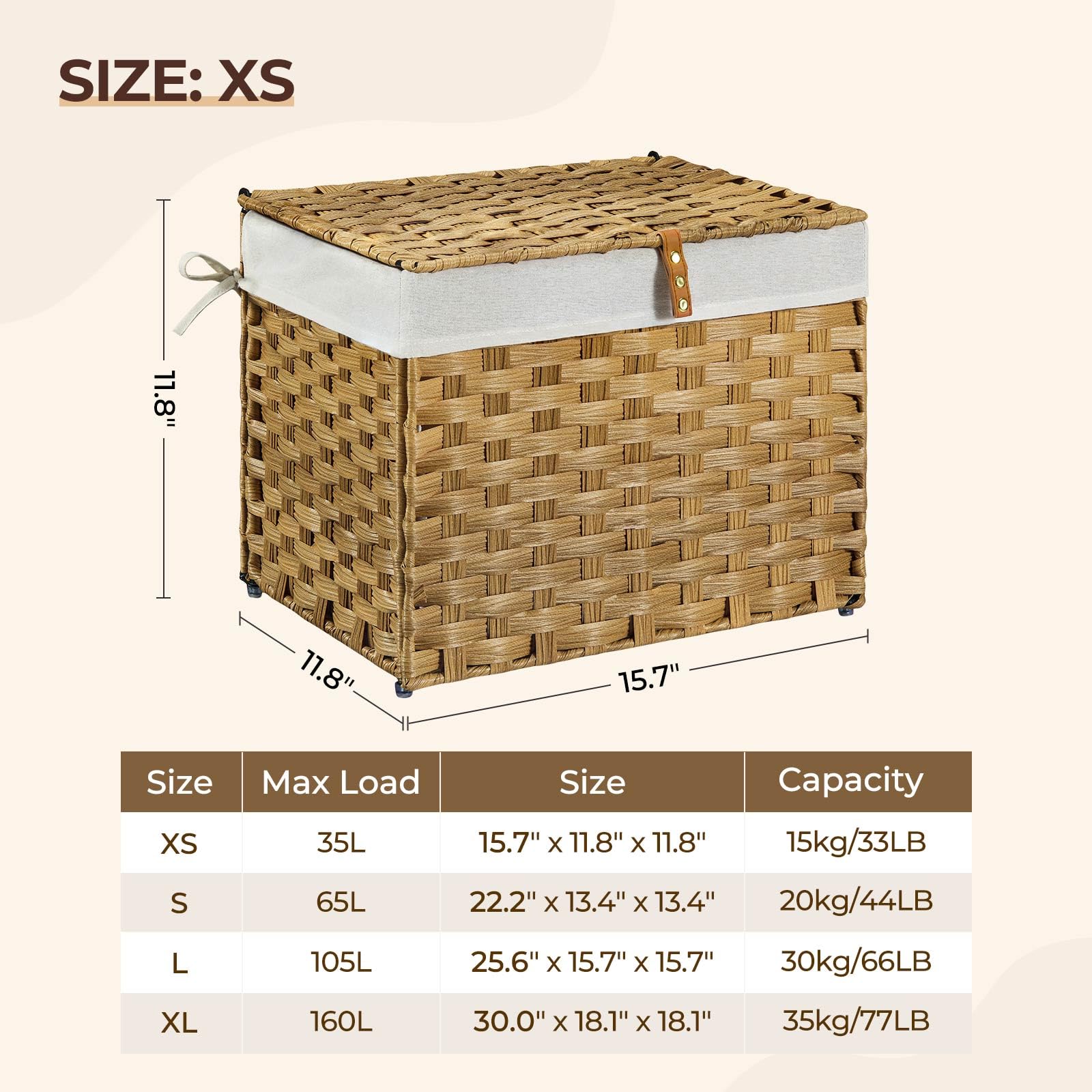Greenstell Storage Basket With Lid, 35L Handwoven Small Shelf Basket With Cotton Liner And Metal Frame, Foldable & Easy To Insta