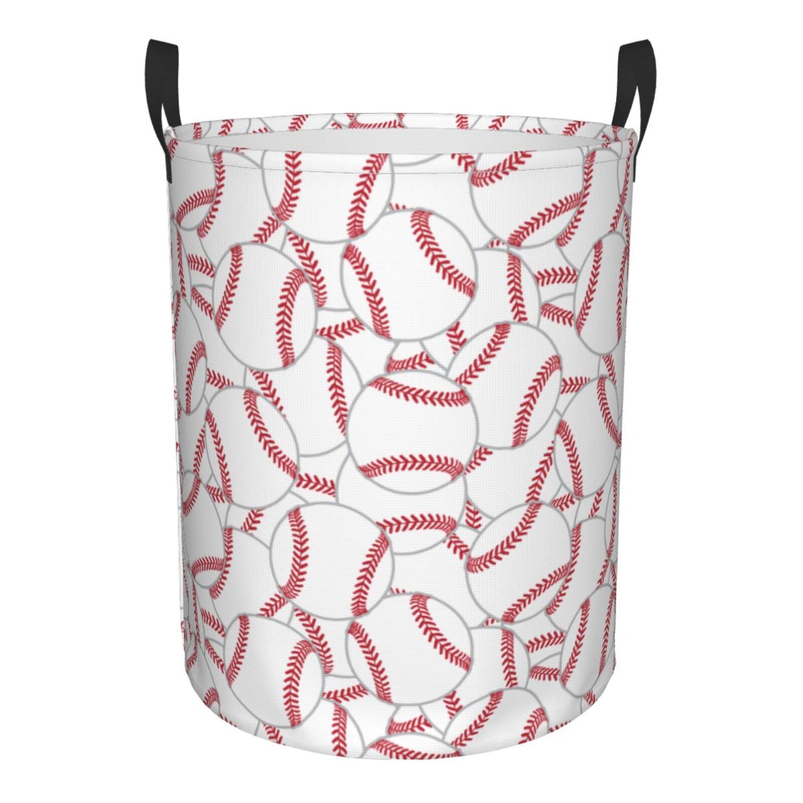 Gbuzozie 38L Round Laundry Hamper Baseball Texture Storage Basket Waterproof Coating Organizer Bin For Nursery Clothes Toys