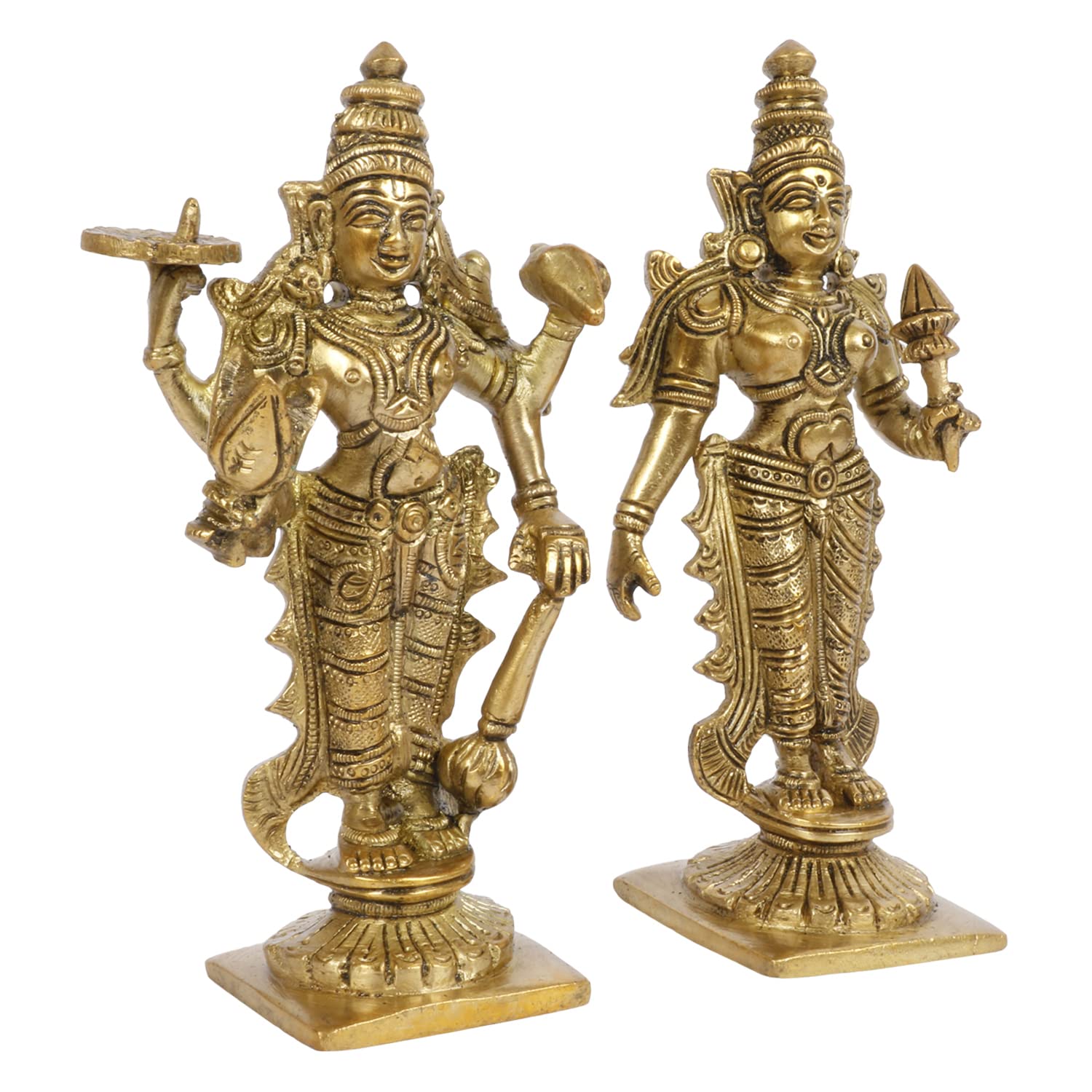 Kartique Brass Vishnu Laxmi Murti Lord Bhagwan Vishnu Narayan Lakshmi Statue Idol Murti for Home Decor Mandir Pooja Goddess Laxm