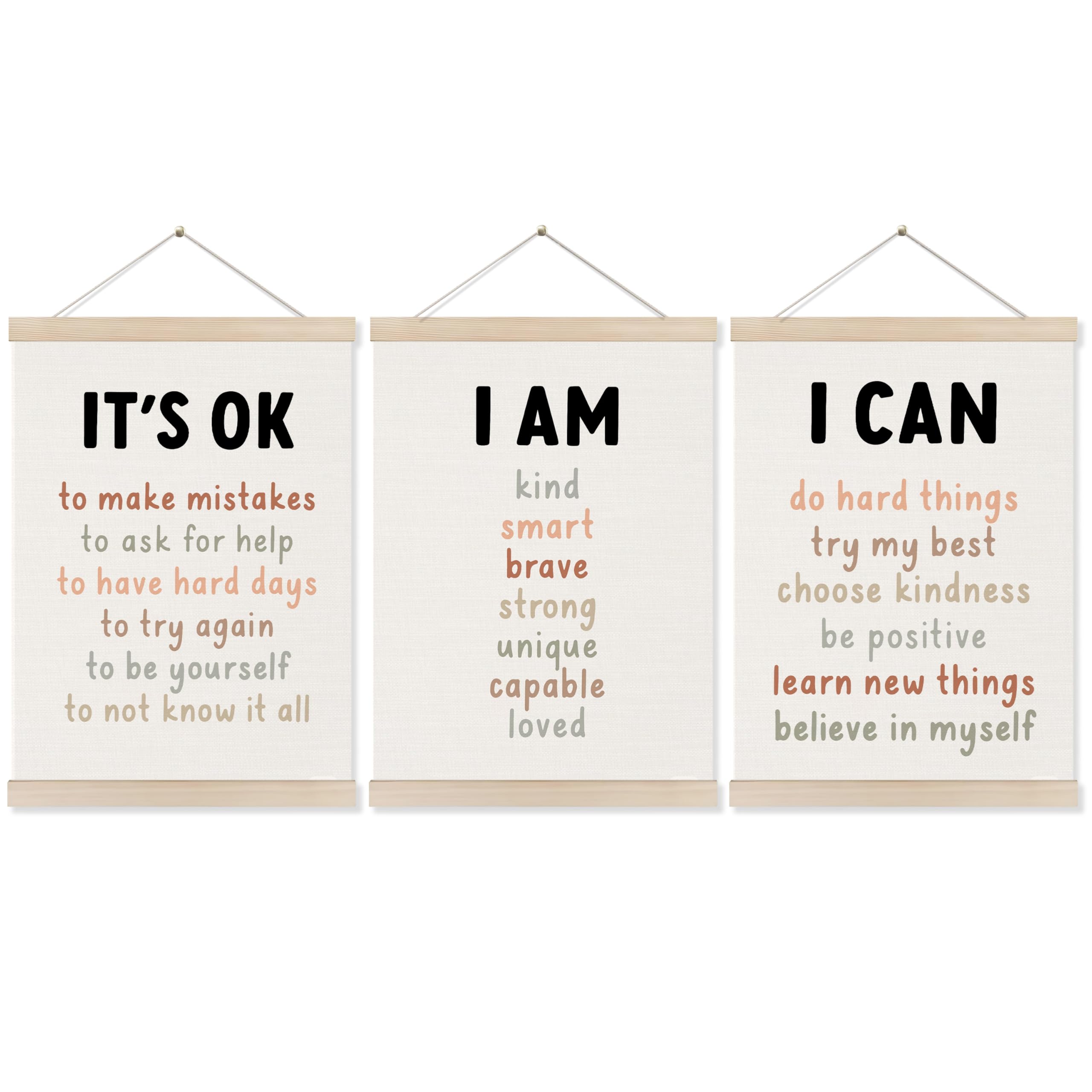 Koesus Inspirational Classroom Wall Art Poster Hanger Frame 12X16 Inch Set Of 3, Motivational Canvas Pictures Prints Framed Wall