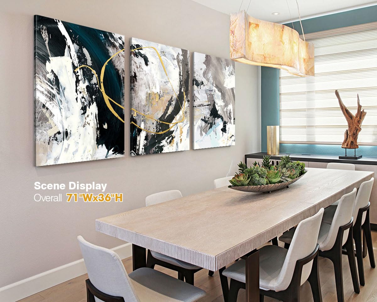 GIFTTWART Wall Decor Living Room Modern Canvas Wall Art Extra Large Abstract Artwork Office Decor Black White Wall Picture Handmade Textured Painting for Dining Room Home Wall Decoration 71X36in