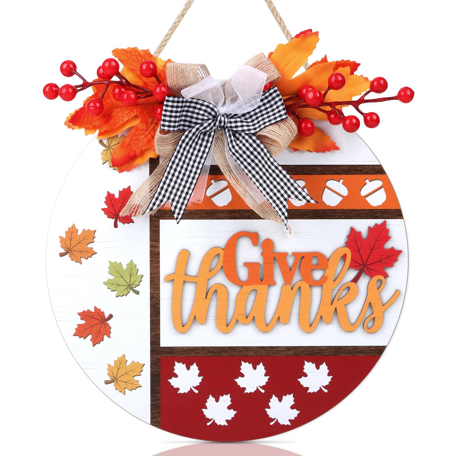 TOARTi 3D Pumpkin Hello Fall Front Door Sign Hanging(11.4''x11.4''), Rustic Autumn Hello Pumpkin Wall Sign Hanger, Farmhouse Fal