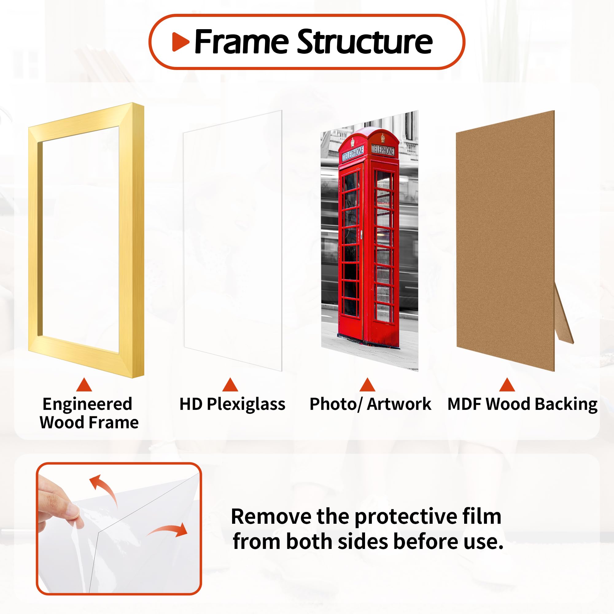 HOMERHYME 4x6 Picture Frames Set of 8, Gold Photo Frames for Gallery Wall Mounting or Table Display, Collage Frames with Clear P
