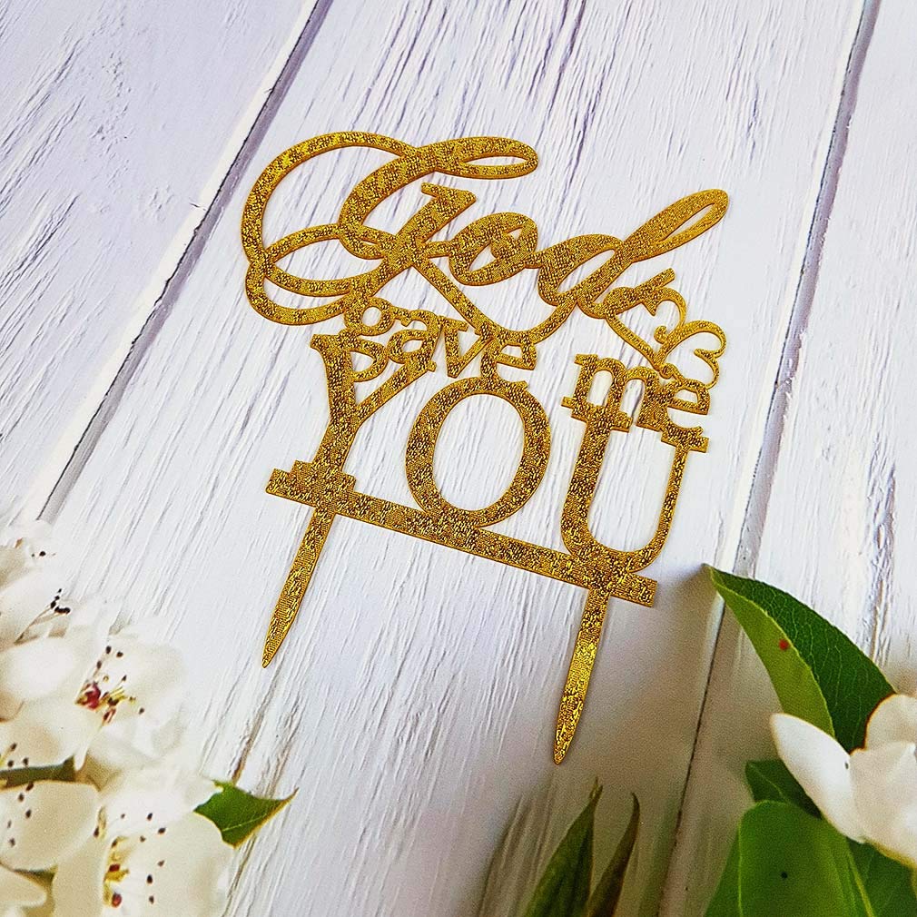 God Gave Me You Wedding Cake Topper for Wedding/Engagement/Marriage Party Decorations (Gold Glitter Acrylic)