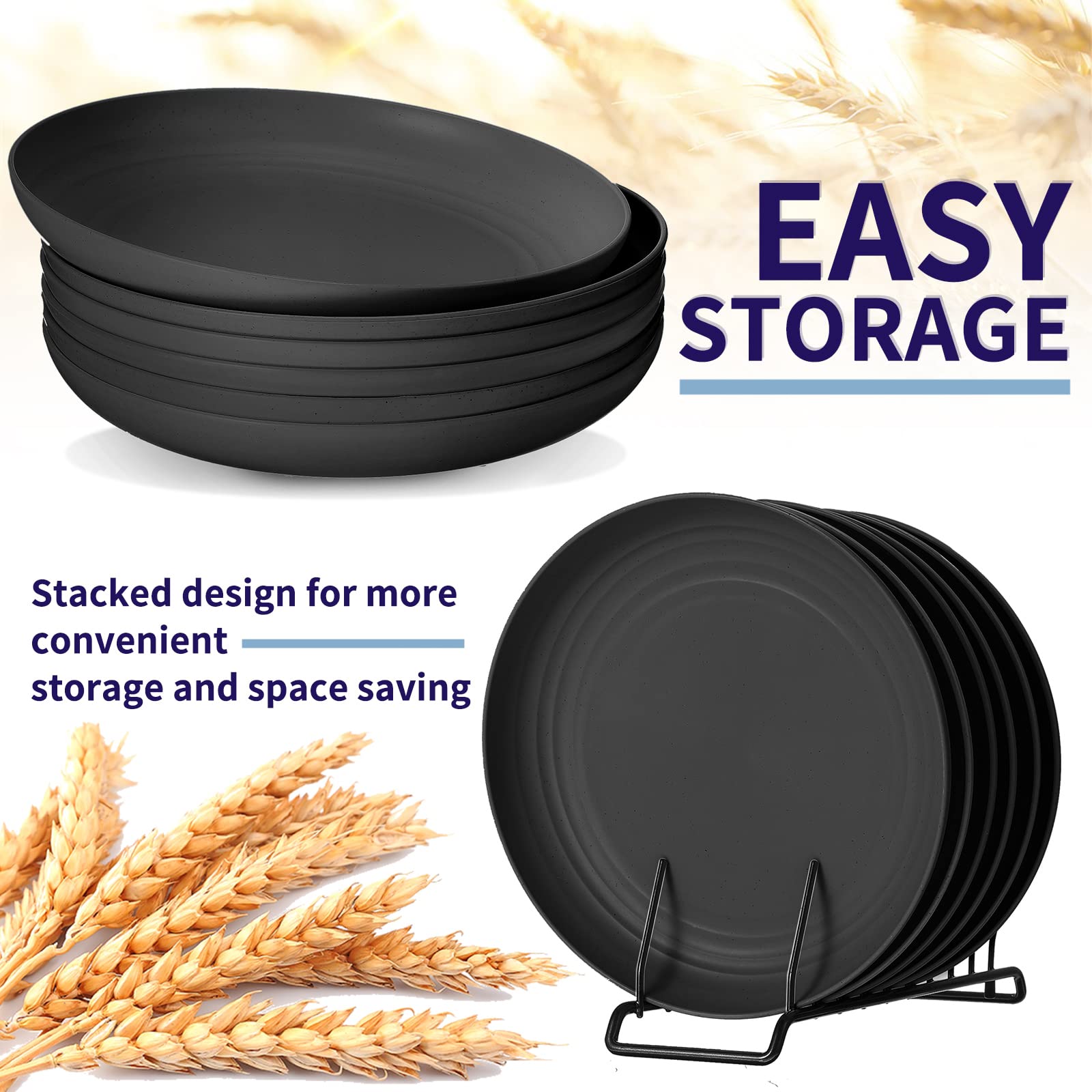 Zopeal 15 Pcs 10 Inch Wheat Straw Plates Set Lightweight Unbreakable Deep Dinner Plates Reusable Plastic Plates Microwave And Di