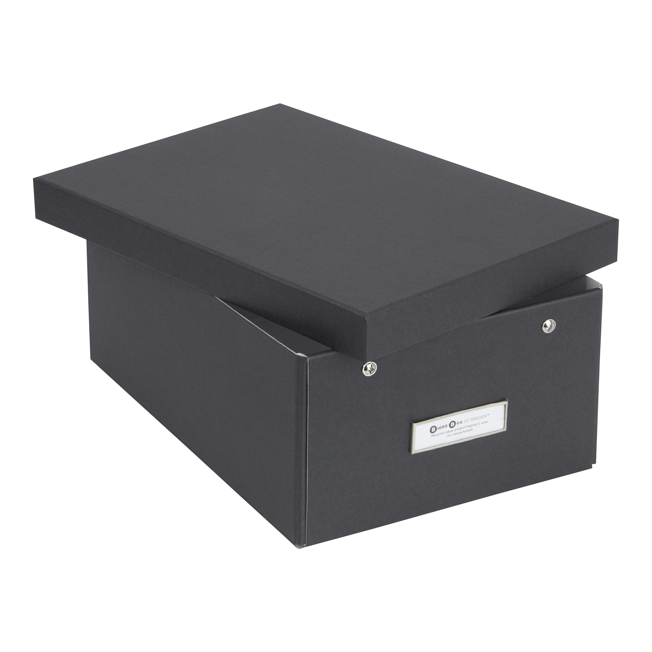 Bigso Karin Collapsible Storage Box Photo Storage Box with Labelframe for Easy Identification Simple Assembly without Tools Decorative Storage Boxes with Lids 8.9'' x 12.4'' x 5.4'' Dark Gray