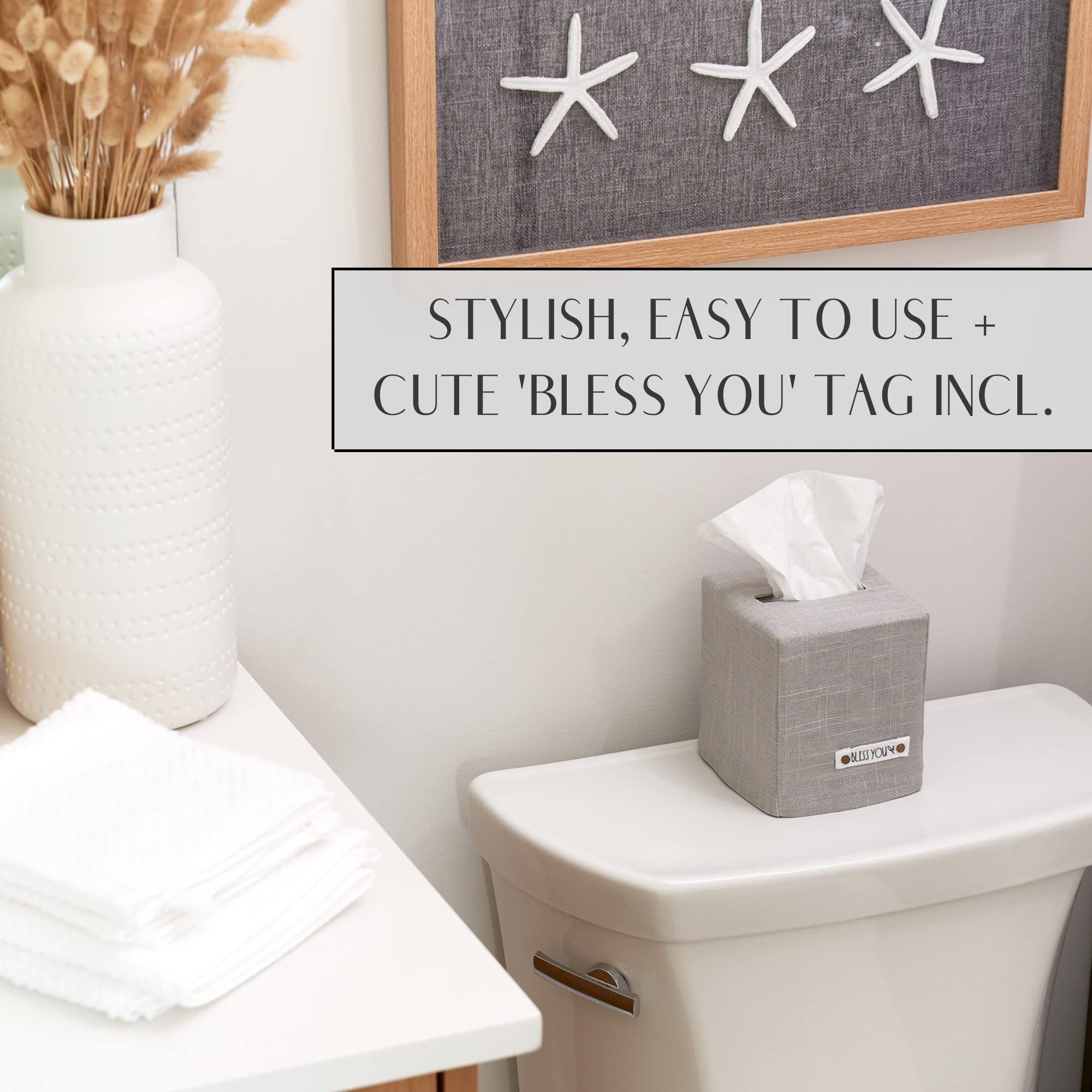 Stylish Tissue Box Cover - This Gray Linen Holder Instantly Covers Your Square Tissue Boxes - The Perfect Cube Cover For Your Ba