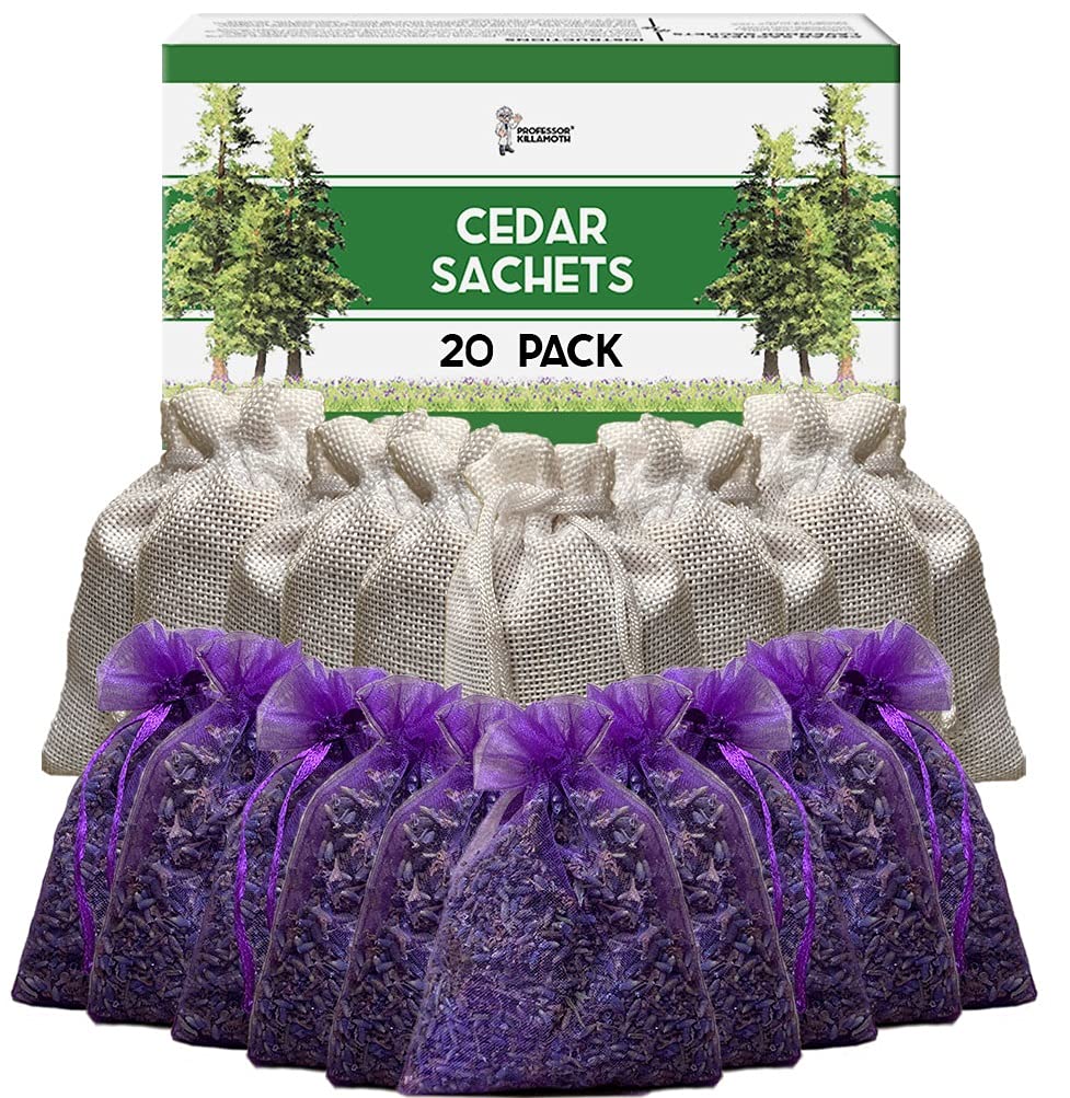Cedar Chips And Lavender Sachets - Moth Repellent & Home Fragrance Sachets (20 Pack) For Drawers And Closets. Natural Clothes Mo