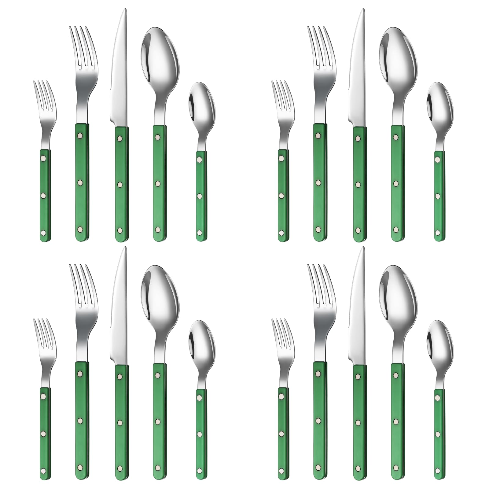 Khen Green Cutlery Set of 20 –18/8 Stainless Steel Flatware