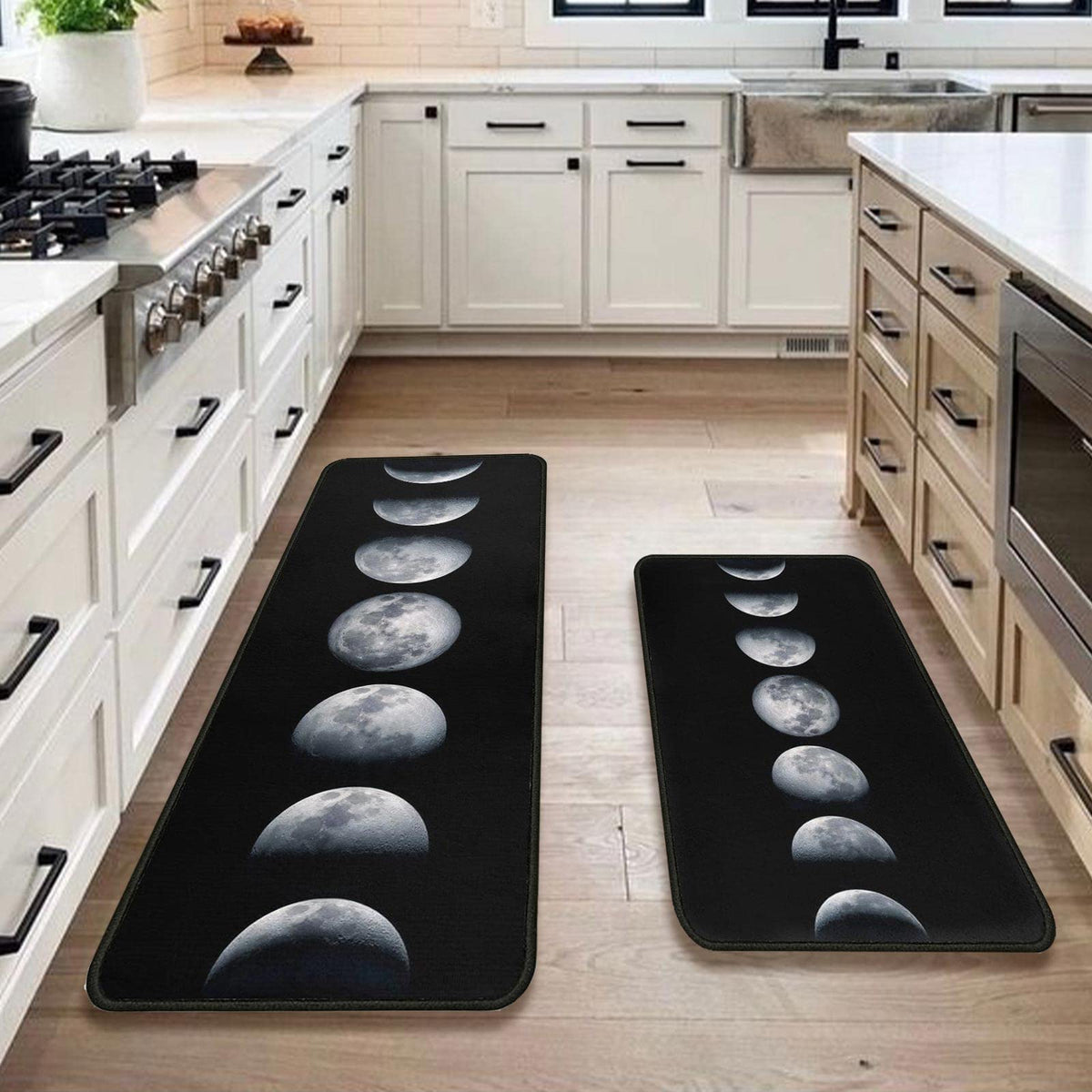 Moon Kitchen Rugs Set 2 Pieces Black Non Skid Kitchen Floor Rug And Mat Kitchen Runner Rug Standing Area Mat Carpets For Floor D