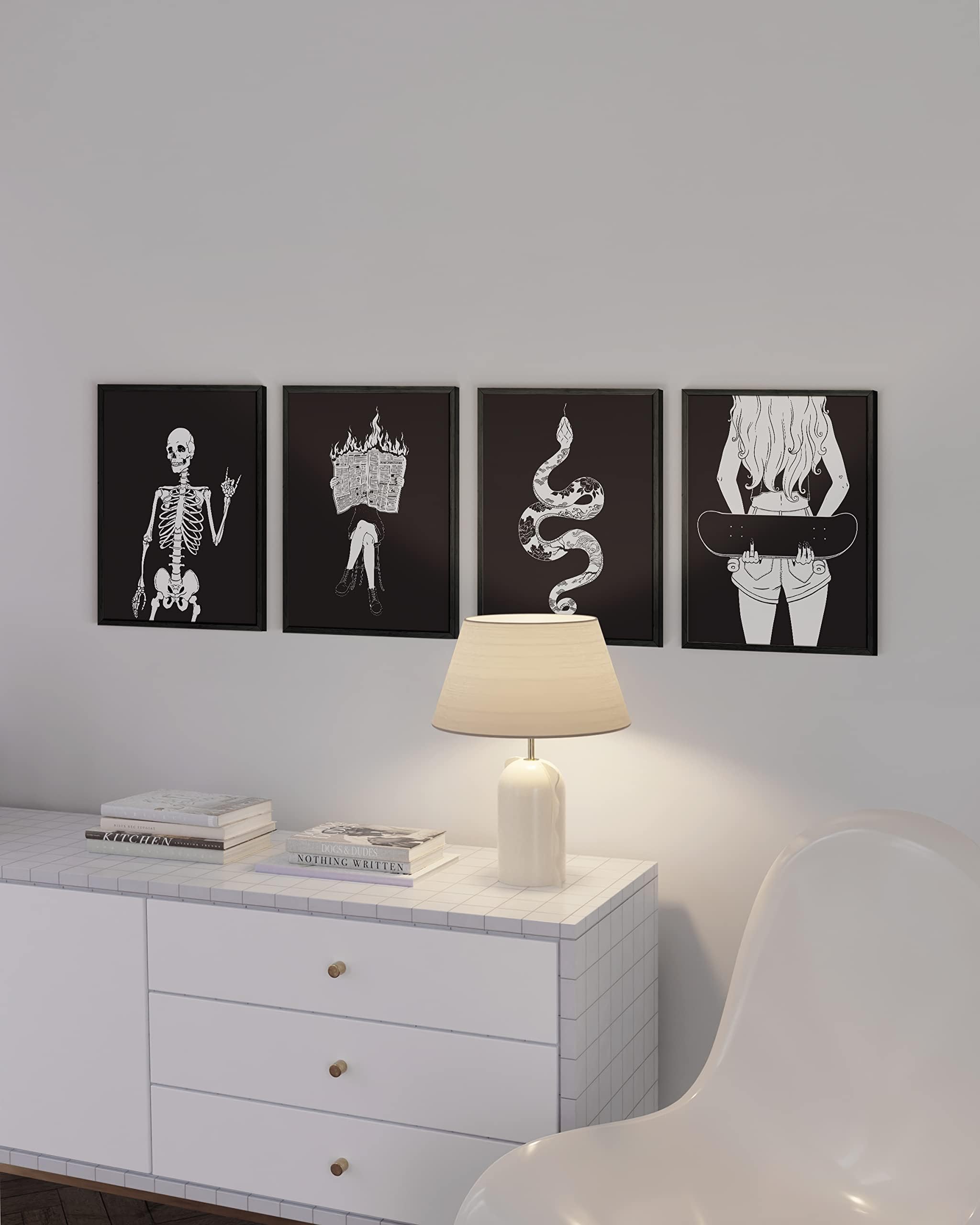 HAUS AND HUES Gothic Wall Art Prints Set of 4 - Halloween Posters for Bedroom or Office  Dark Academia Wall Decor  Witchy Wall Decor  Skeleton Wall Art  Gothic Art and Halloween Prints (8x10 UNFRAMED)